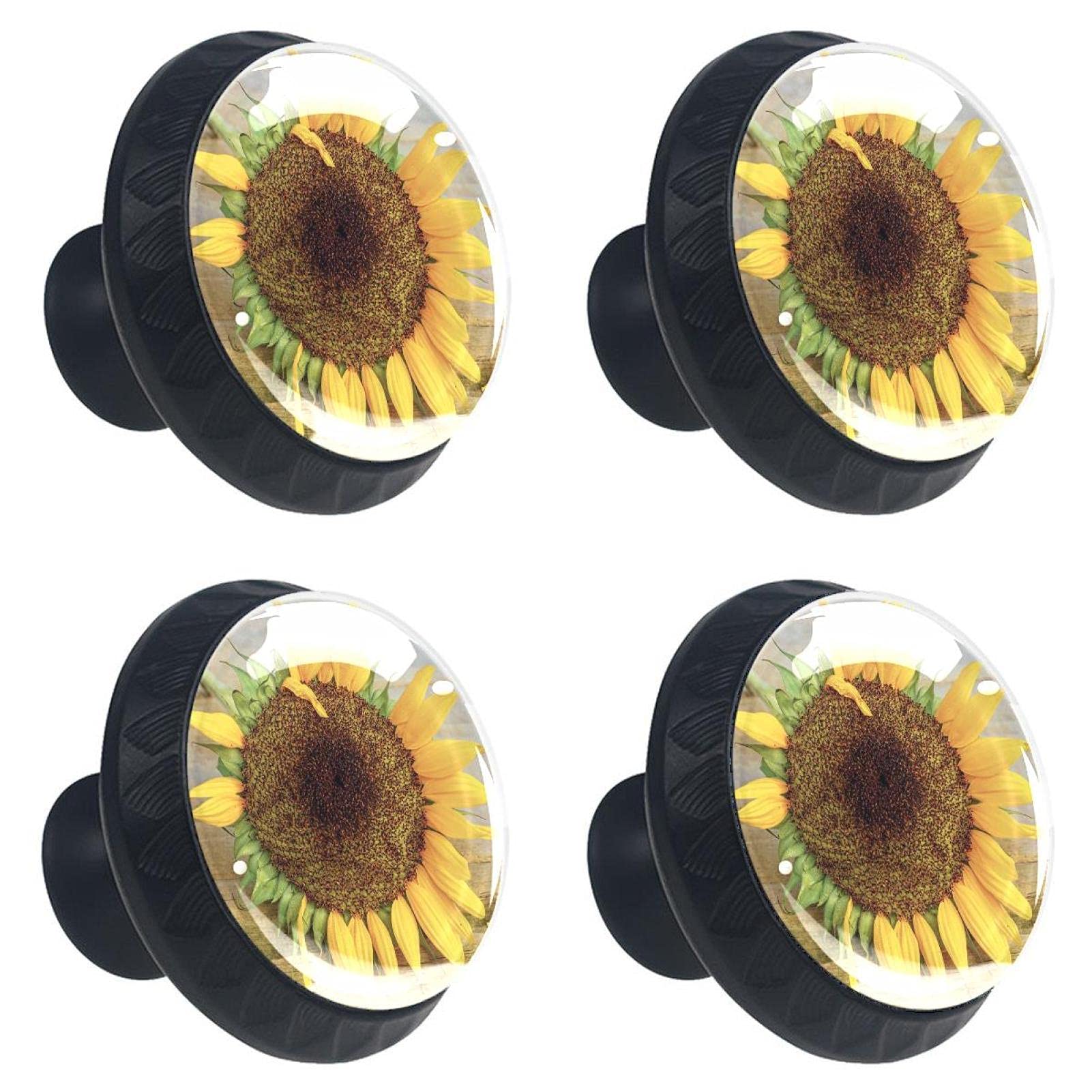 Boutons de tiroir en verre motif tournesol lot de 4 poignées multicolores pour meuble de cuisine