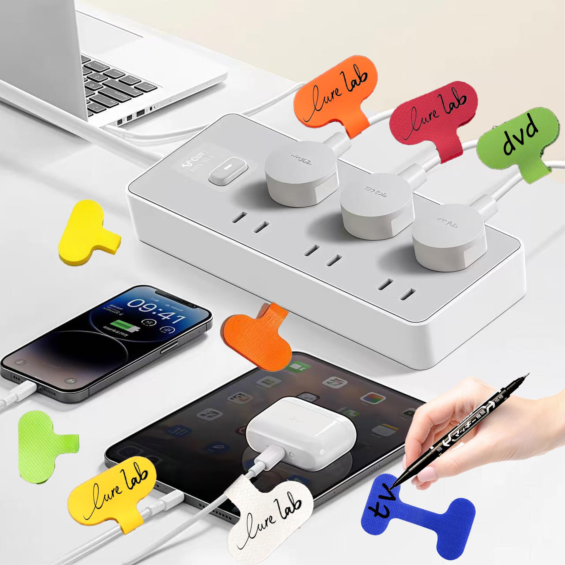 Confezione da 60 etichette riutilizzabili per cavi e kit organizer per cavi, etichette colorate scrivibili con pennarello + 30 fascette per la gestione dei cavi elettronici a casa e ufficio