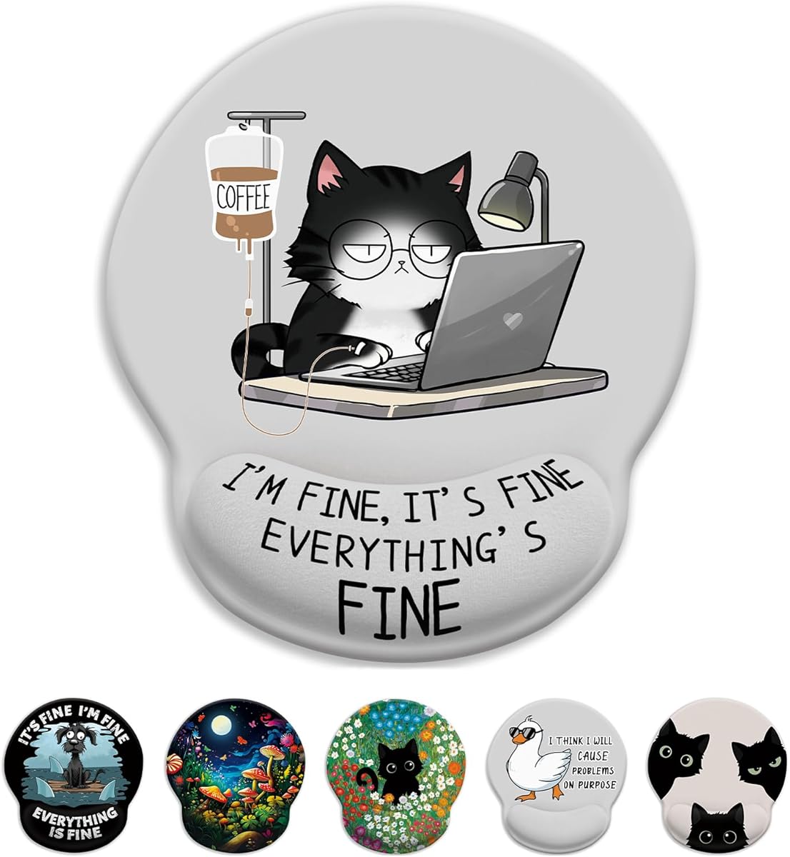 LIMKRIAN Cat Ergonomic Mouse Pad with Wrist Rest, Gaming Mouse Pad with Wrist Support, Funny Mouse Pads for Desk, Computer Mousepad with Non-Slip Pain Relief PU Base, Cute Office Desk Accessories : Office Products