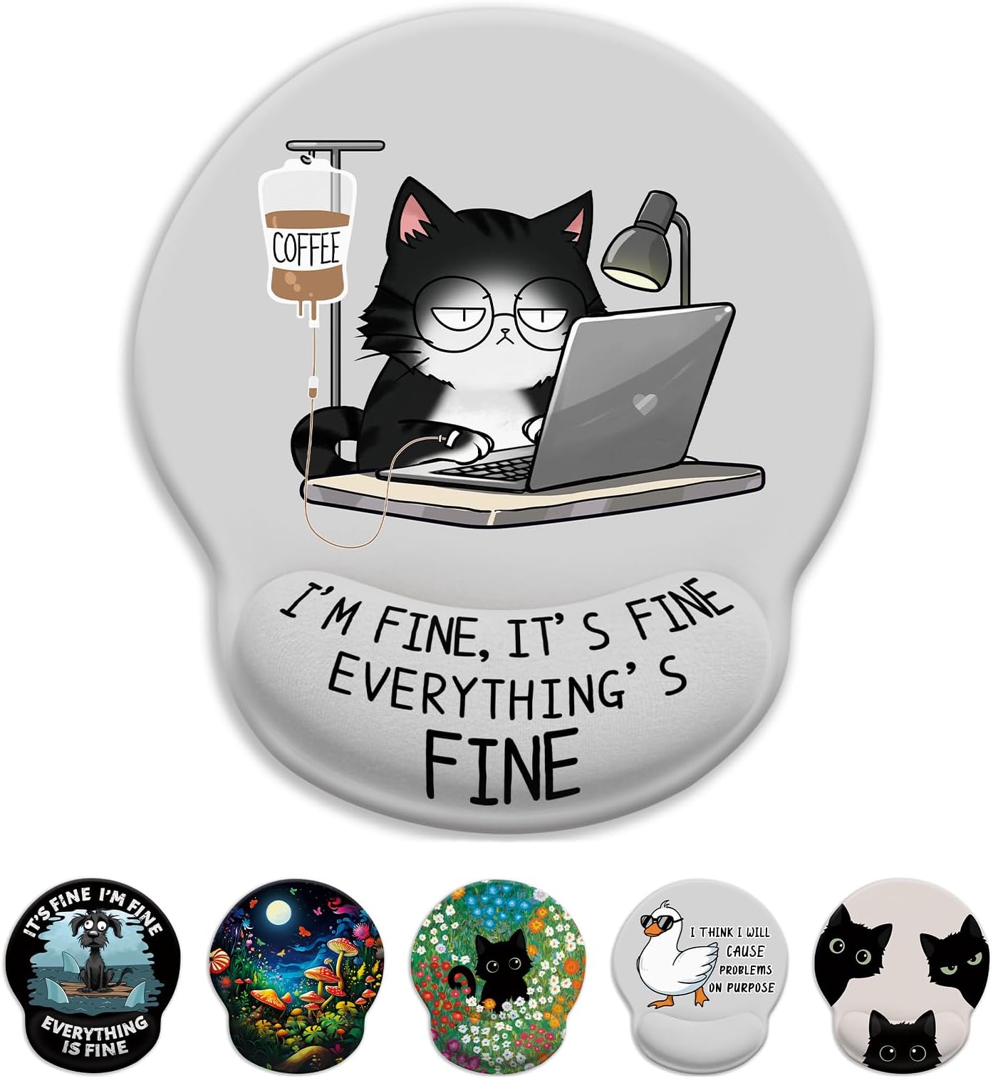 LIMKRIAN Cat Ergonomic Mouse Pad with Wrist Rest, Gaming Mouse Pad with Wrist Support, Funny Mouse Pads for Desk, Computer Mousepad with Non-Slip Pain Relief PU Base, Cute Office Desk Accessories