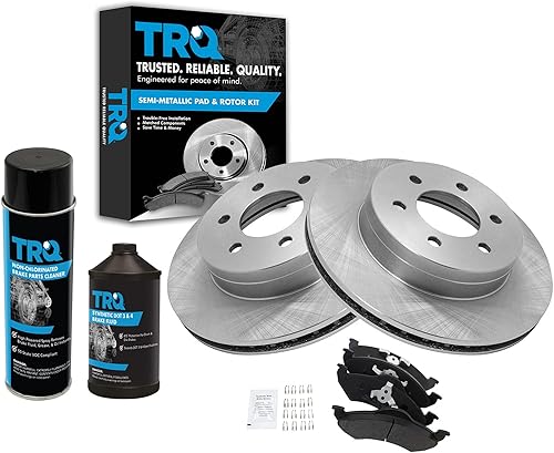 TRQ Kit de pastillas de freno delantero y rotor, kit químico de freno, pastillas de freno, rotor de freno semimetálico, compatible con Dodge Dakota