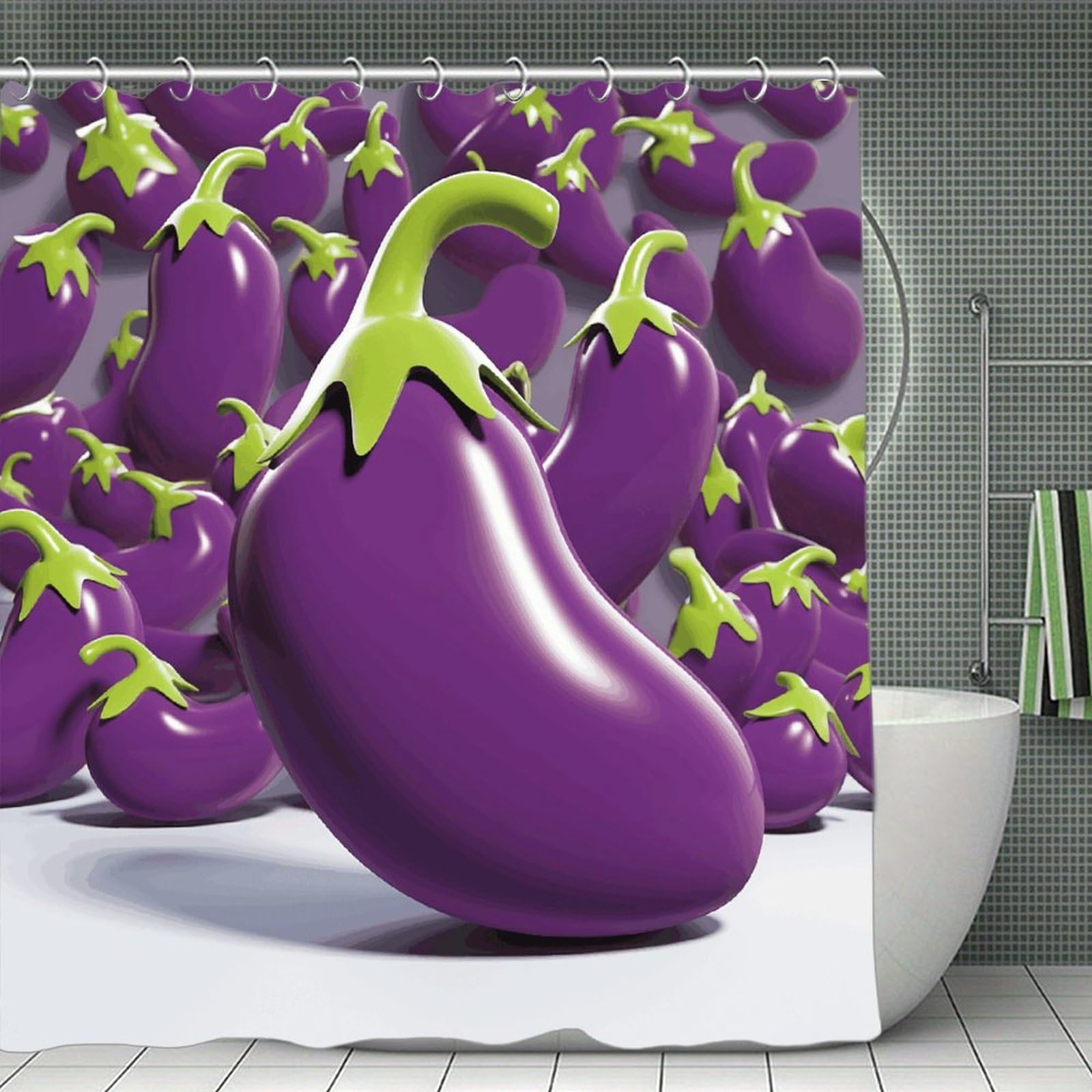 FekiLoot Cartoon Eggplant Shower Curtain Thick Weighted Shower Curtain Classic Unique Bath Curtains Heavy Duty Long Showers Curtains for Bathroom Bath Tubs Machine Wash 70.8"x70.8"