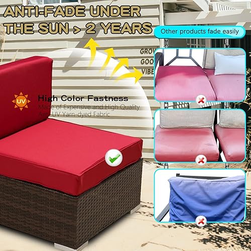Miniatura 5 de Juego de 14 fundas de repuesto para cojines de patio al aire libre para 7 piezas de mimbre de ratán modular para sofá, silla, muebles y cojines de