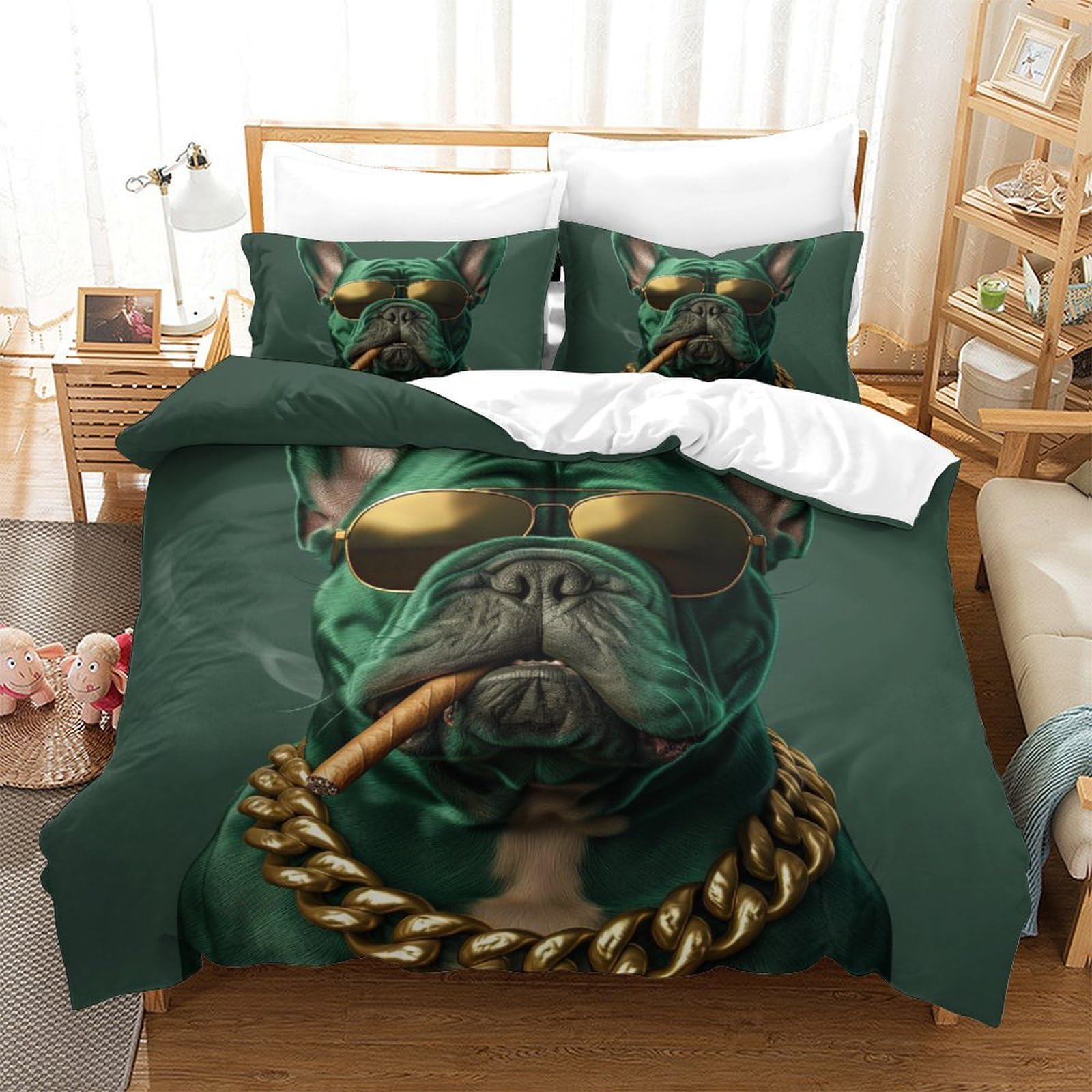 Housse de couette Bouledogue Français en microfibre 3D haut de gamme pour lit King 220x240cm