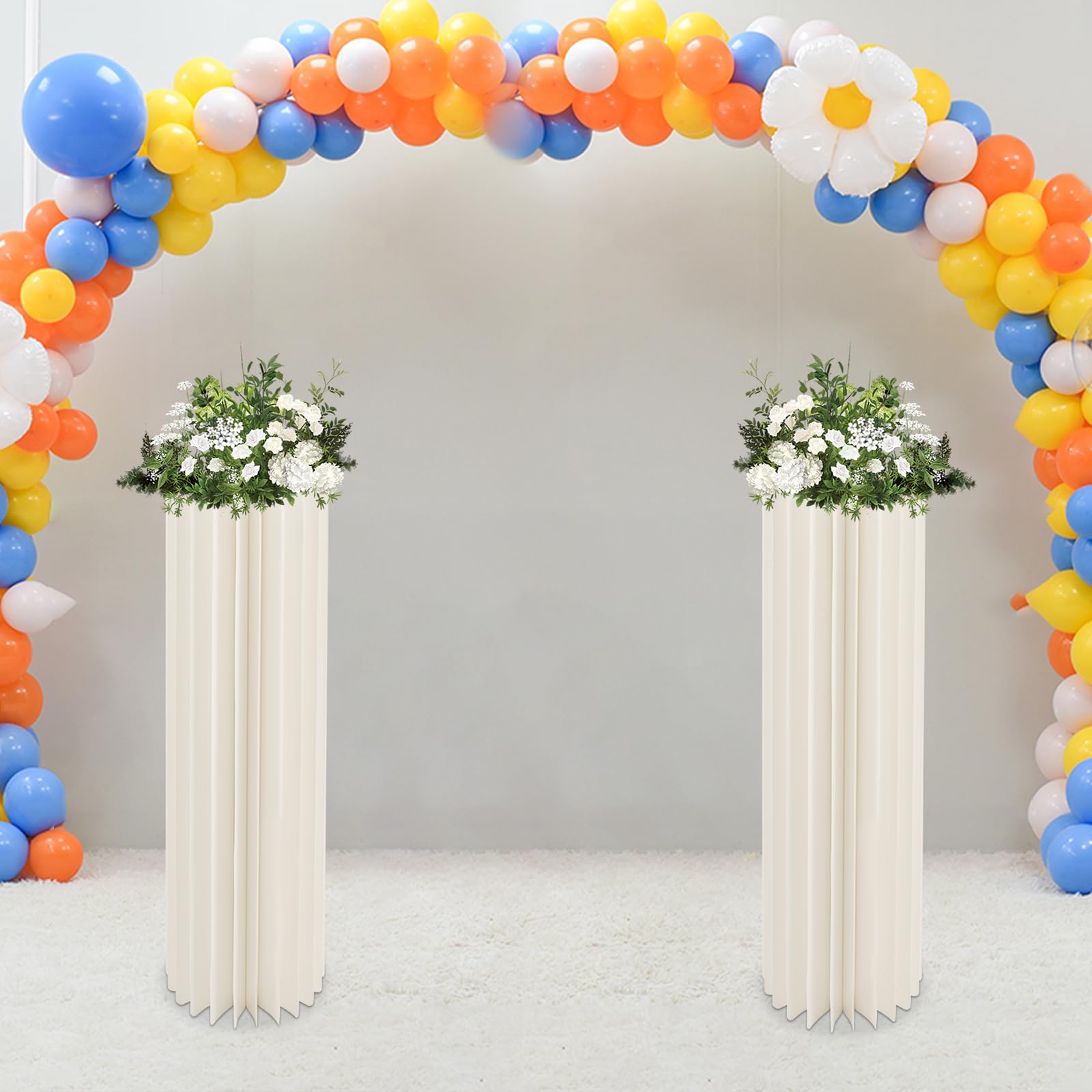 Lote de 2 columnas de flores de cartón 100 cm, soporte para ramo plegable de