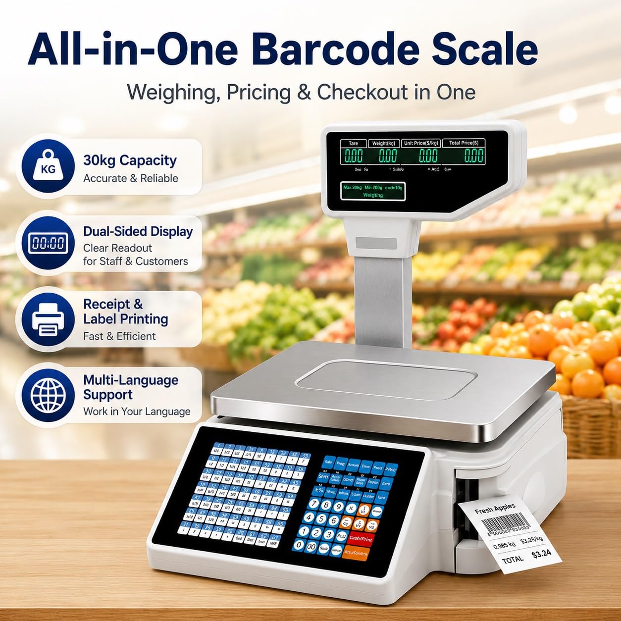 Balanza Digital Con Impresión De Etiquetas, Plato Grande Acero Inoxidable