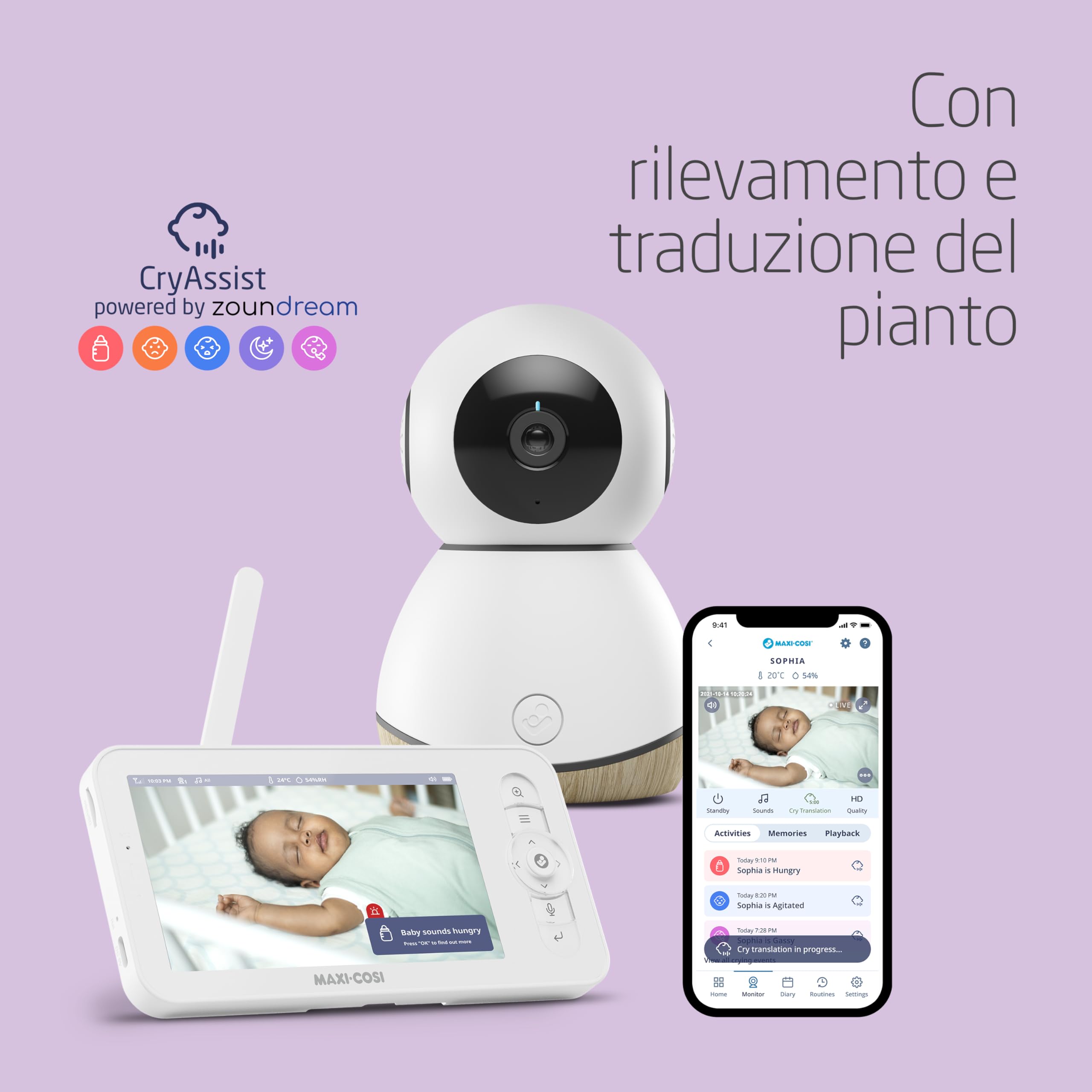 Maxi-Cosi See Pro Video Baby Monitor WiFi HD, Visione Notturna, Rilevamento Movimento, Termometro Igrometro