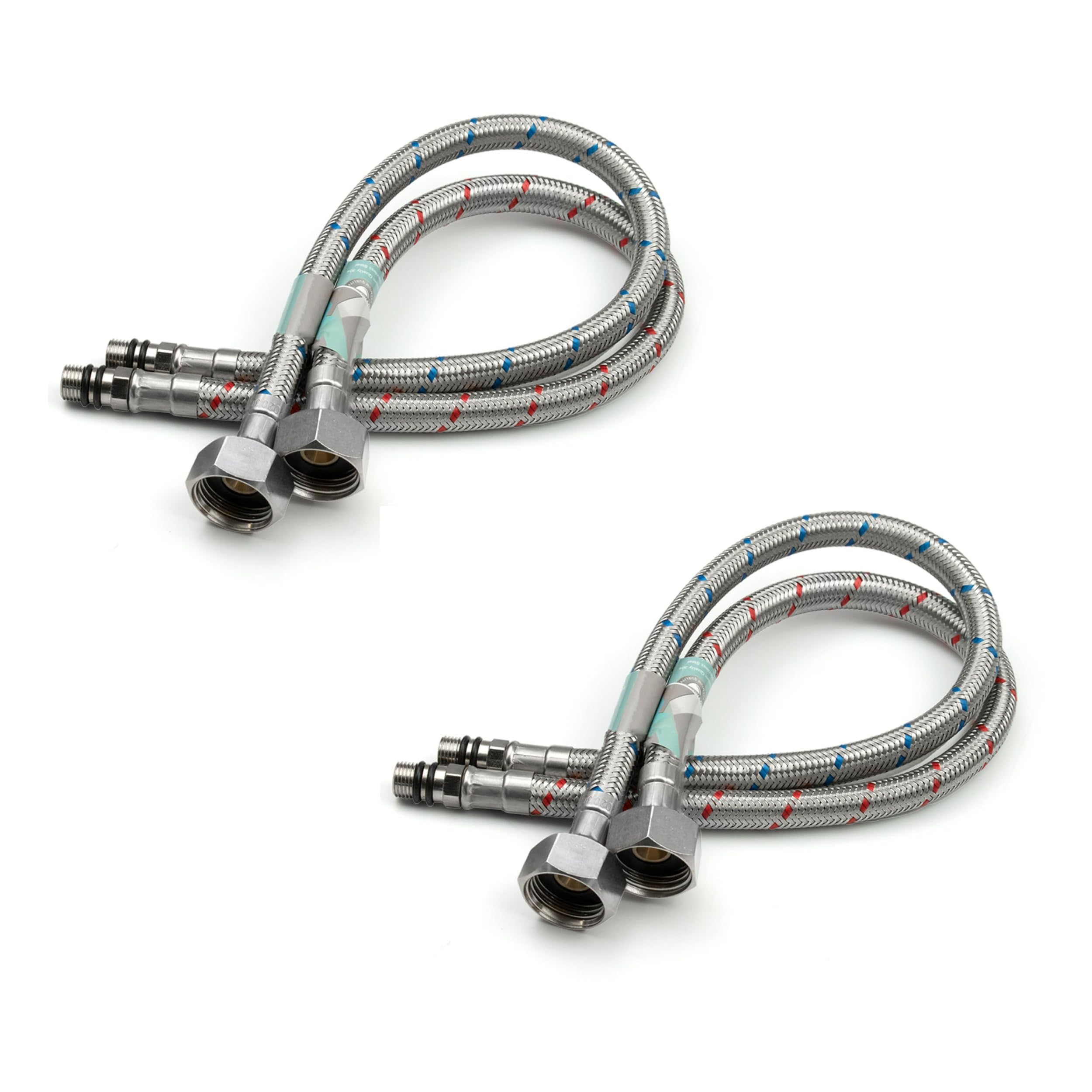 Xcel Home 4X M10 x1/2 Flexible Tap Connectors (400mm) | 10 Lengths | Pair of BSP Kitchen/Basin Monobloc Mixer Flexi Pipe Tails | Braided Stainless Steel