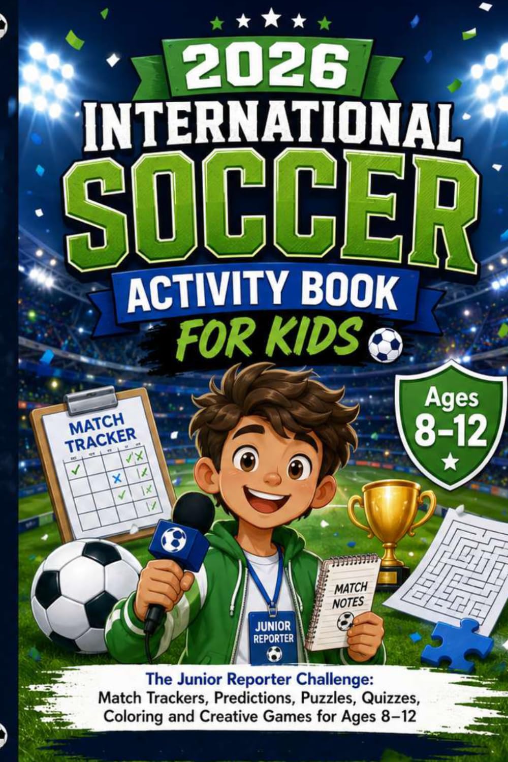 2026 International Soccer Activity Book for Kids: The Junior Reporter Challenge: Match Trackers, Predictions, Puzzles, Quizzes, Coloring and Creative Games for Ages 8–12