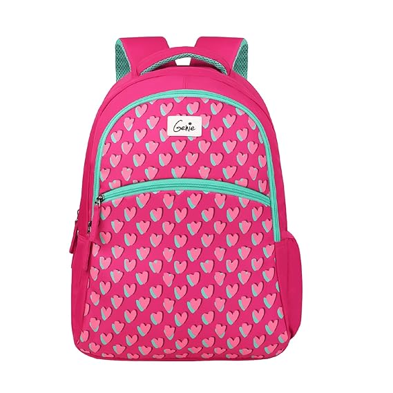 Genie Littlehearts Backpack for Women - 2 compartments, School Bags for Girls, Stylish and Trendy College Backpacks for Girls, Water Resistant and Lightweight Bags for Office and Travelling Purpose.
