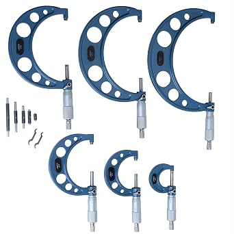 6PCS Outside Micrometer, 6 Micrometer Set, High Precision 0.0001 0-1"/1-2"/2-3"/3-4"/4-5"/5-6" Machinist Tools, Micrometer Set, with Calibration Standard, Wrench