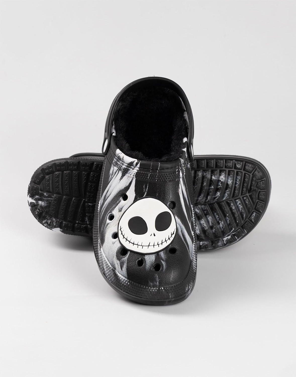 Disney The Nightmare Before Christmas Jack Skellington Black and White Clogs | Fur Lined Footwear for Halloween
