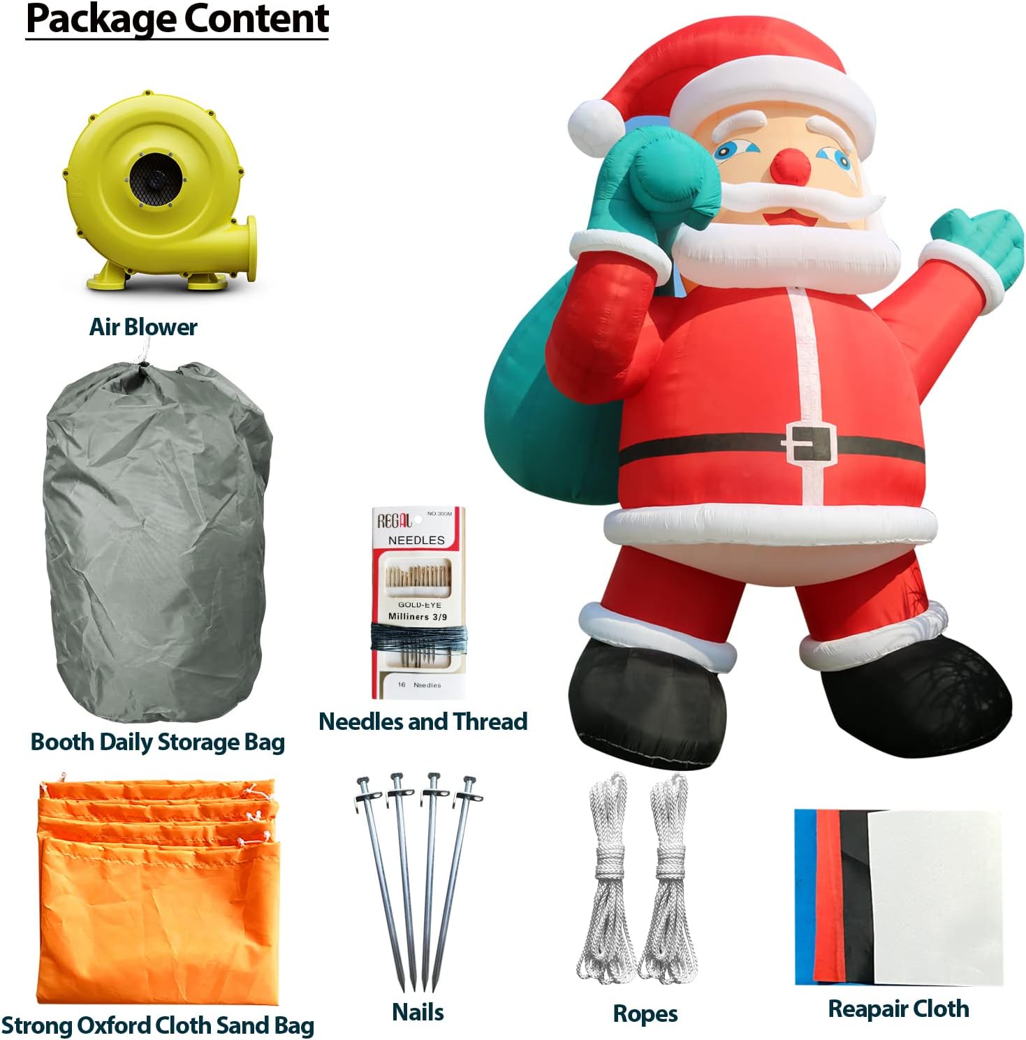 OZIS Giant 40Ft Christmas Inflatable Santa Claus Holding Bag with Blower Outdoor Decorations, Huge Premium Inflatable Santa Blow Up Yard Décor for Holiday Patio Lawn