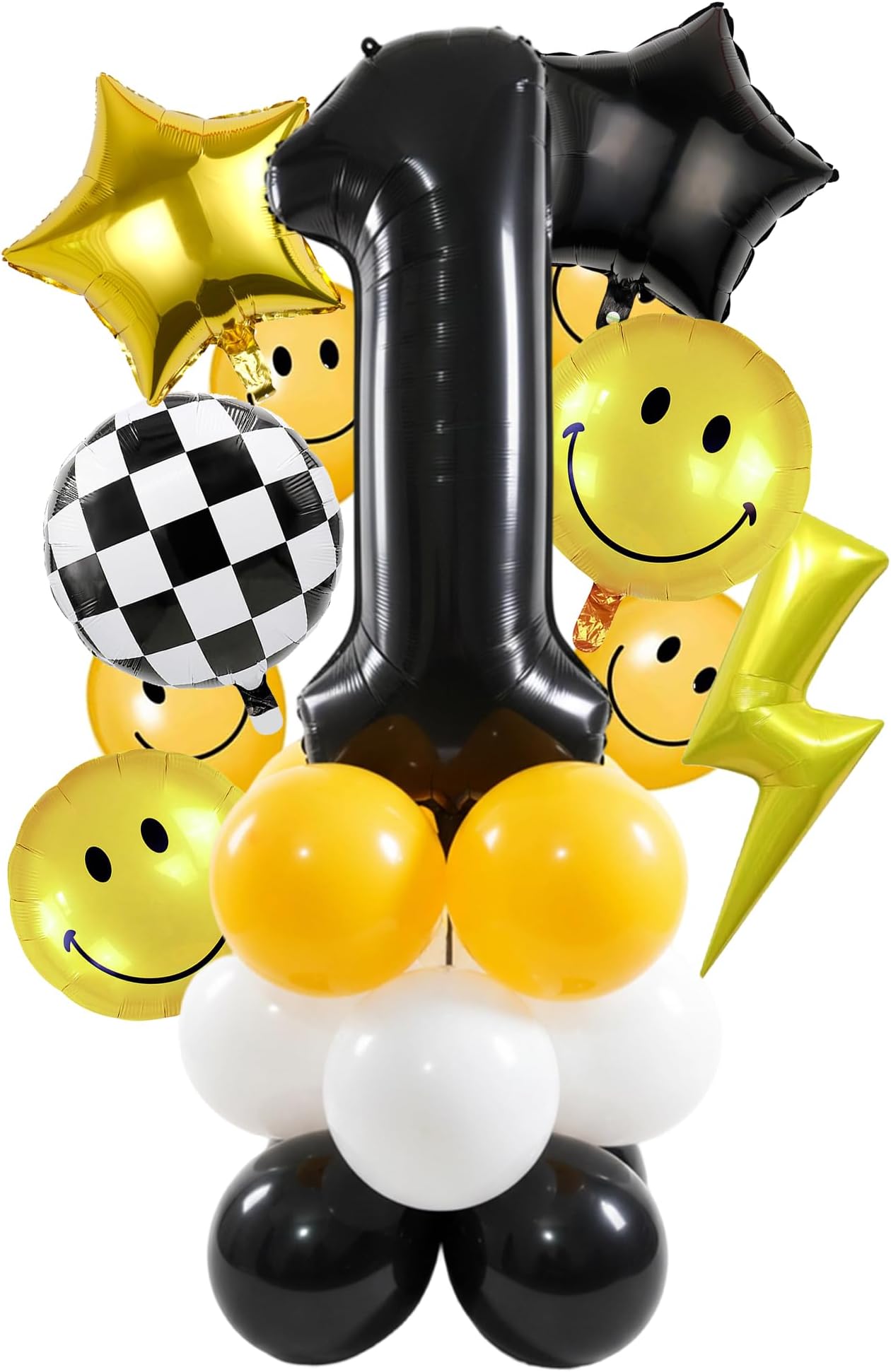 32pcs One Happy Dude Birthday Decorations, DIY 40" Black Lightning Bolt Balloon for One Happy Dude Birthday Decor, 25PCS Balloons 7PCS Aluminum Foil Helium