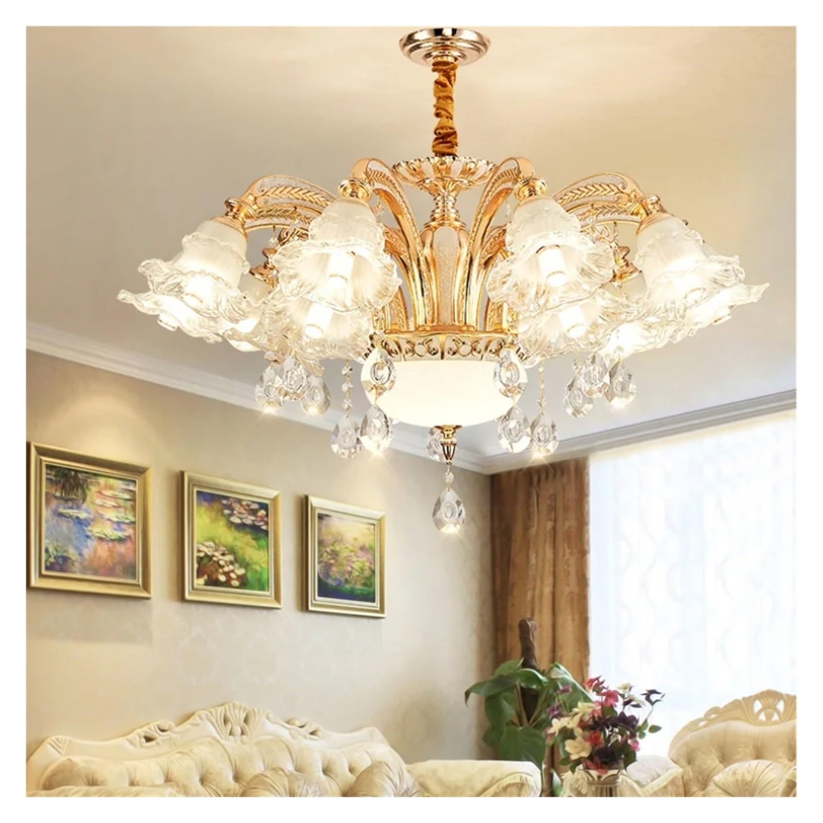 CWCQGH Wall Sconces, Nordic Modern Luxury Ceiling Chandelier Lighting Living Room Hotel Villa Lobby Crystal Hanging Lamp,15 Lights