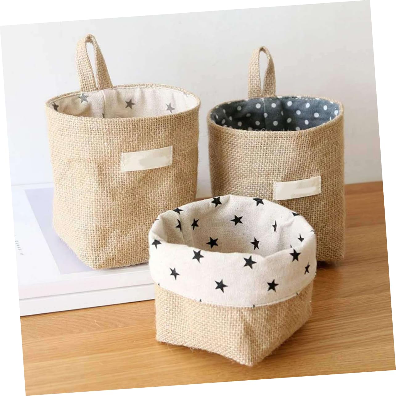 ULTECHNOVO 2Pcs Wall Hanging Storage Basket Multi Function Decorative Baskets for Home Organization Creative Design with Stars Dots Safe for Pets