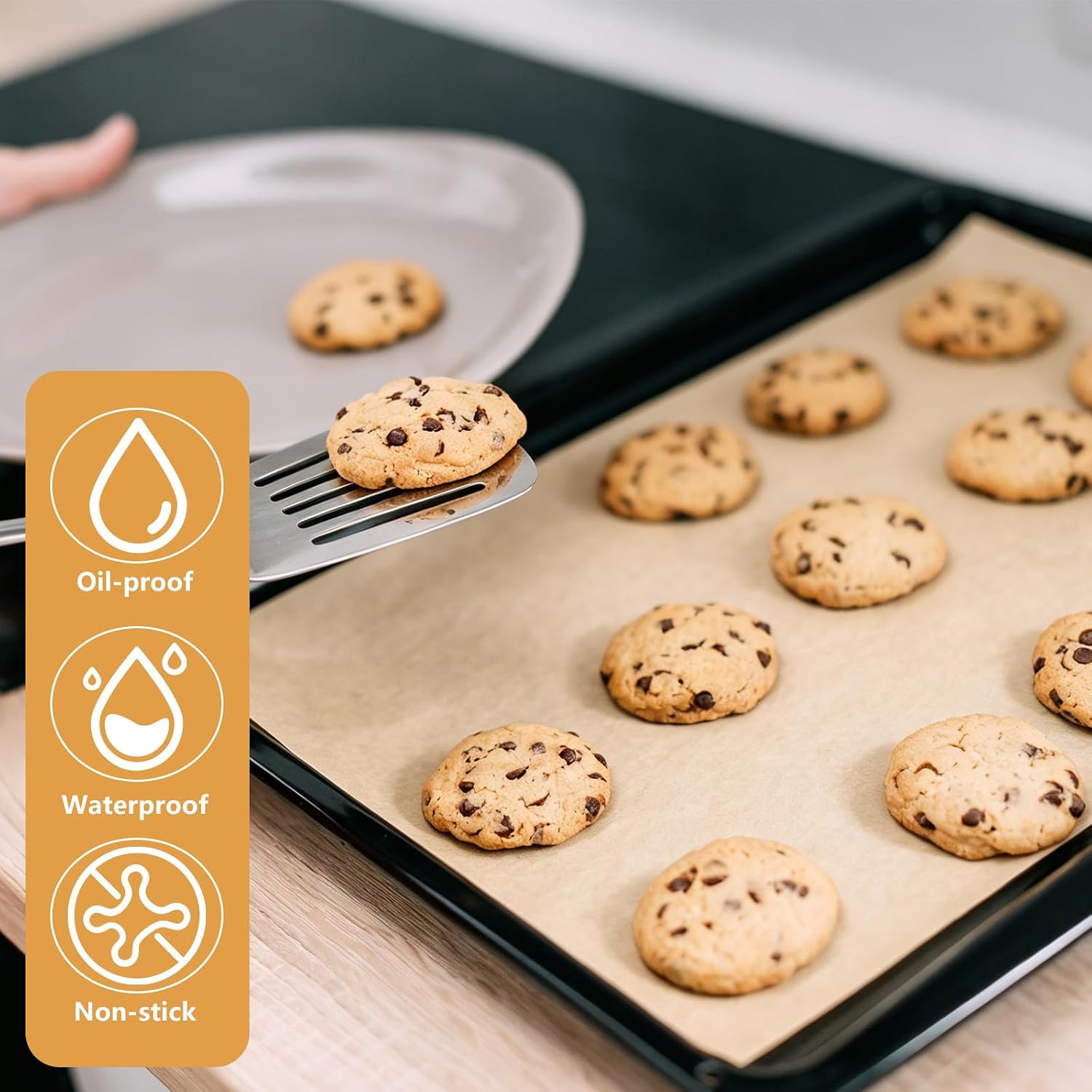 Unbleached Parchment Paper Roll, 15 in x 131 ft, 164 Sq.Ft, Non-Stick Baking Paper with Serrated Cutter for Baking, Cooking, Air Fryer, Grilling, Steaming