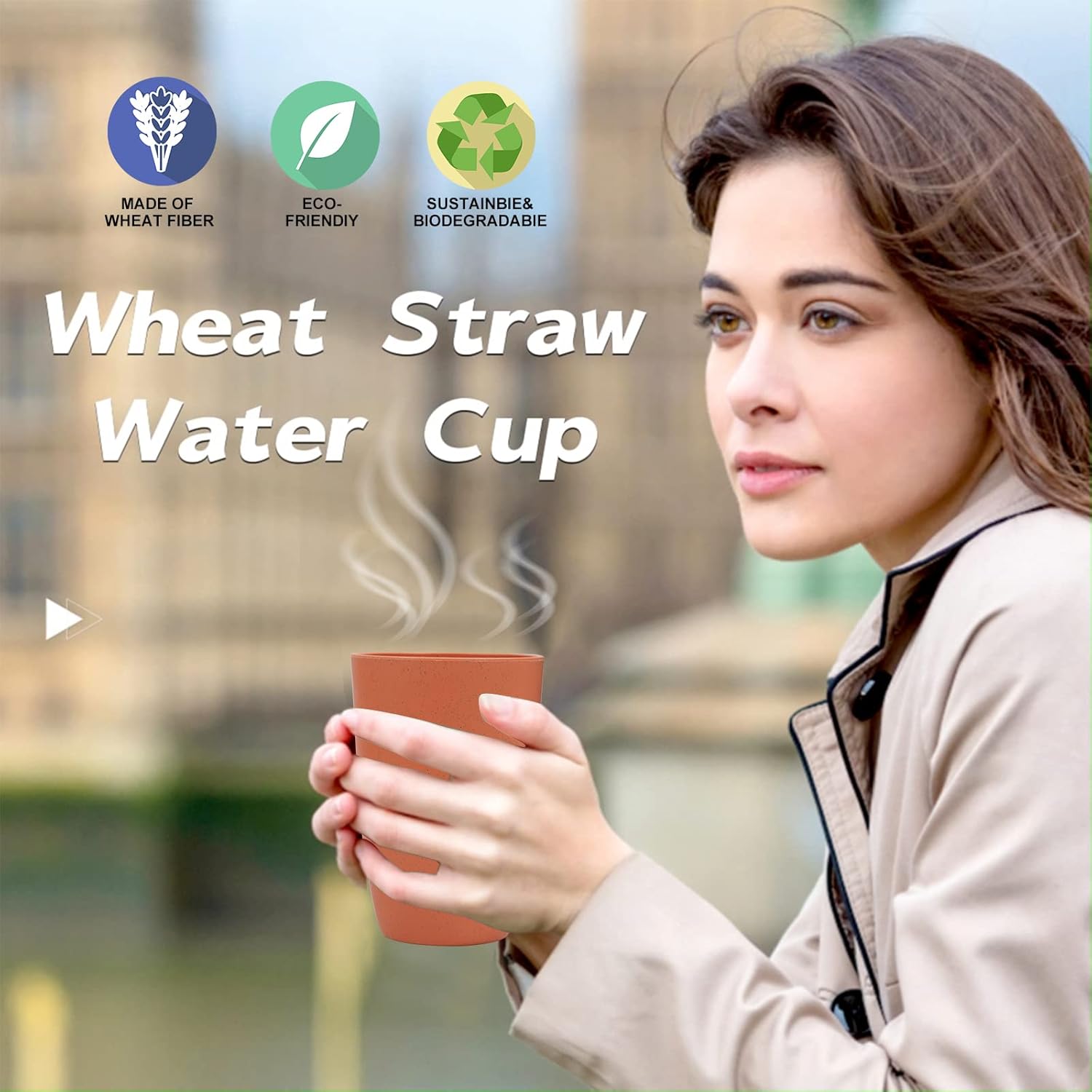 Wrova Wheat Straw Cups 6 PCS Good Alternative to Plastic Reusable Cups 20 oz Unbreakable Drinking Cup Reusable Dishwasher Safe Water Plastic Glasses Mixed Color - Image 7