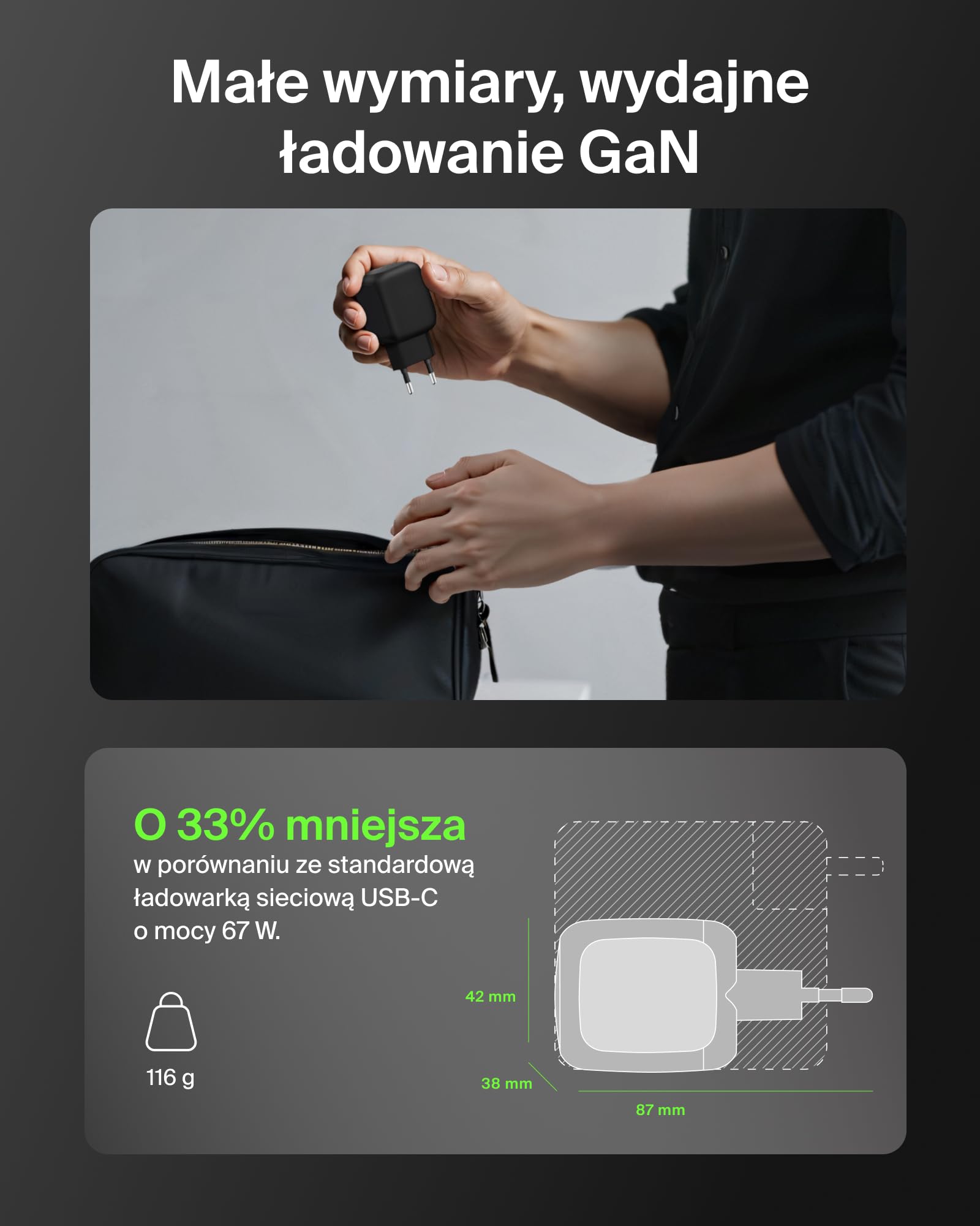 Belkin BoostCharge Pro 2-portowa Ładowarka USB-C 67 W, Szybkie Ładowanie | Ładowarka GaN z 2 Portami USB-C Urządzeń MacBook, iPhone, iPad Pro, Chromebook, Samsung Galaxy, Pixel – Czarna