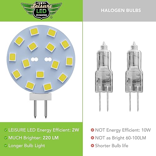 Miniatura 4 de Leisure LED 4 bombillas LED G4 JC con base bi-pin de 2 W, 12 V CC, 20 W-30 W, T3, bombilla halógena de repuesto para caravana, caravana, remolque,
