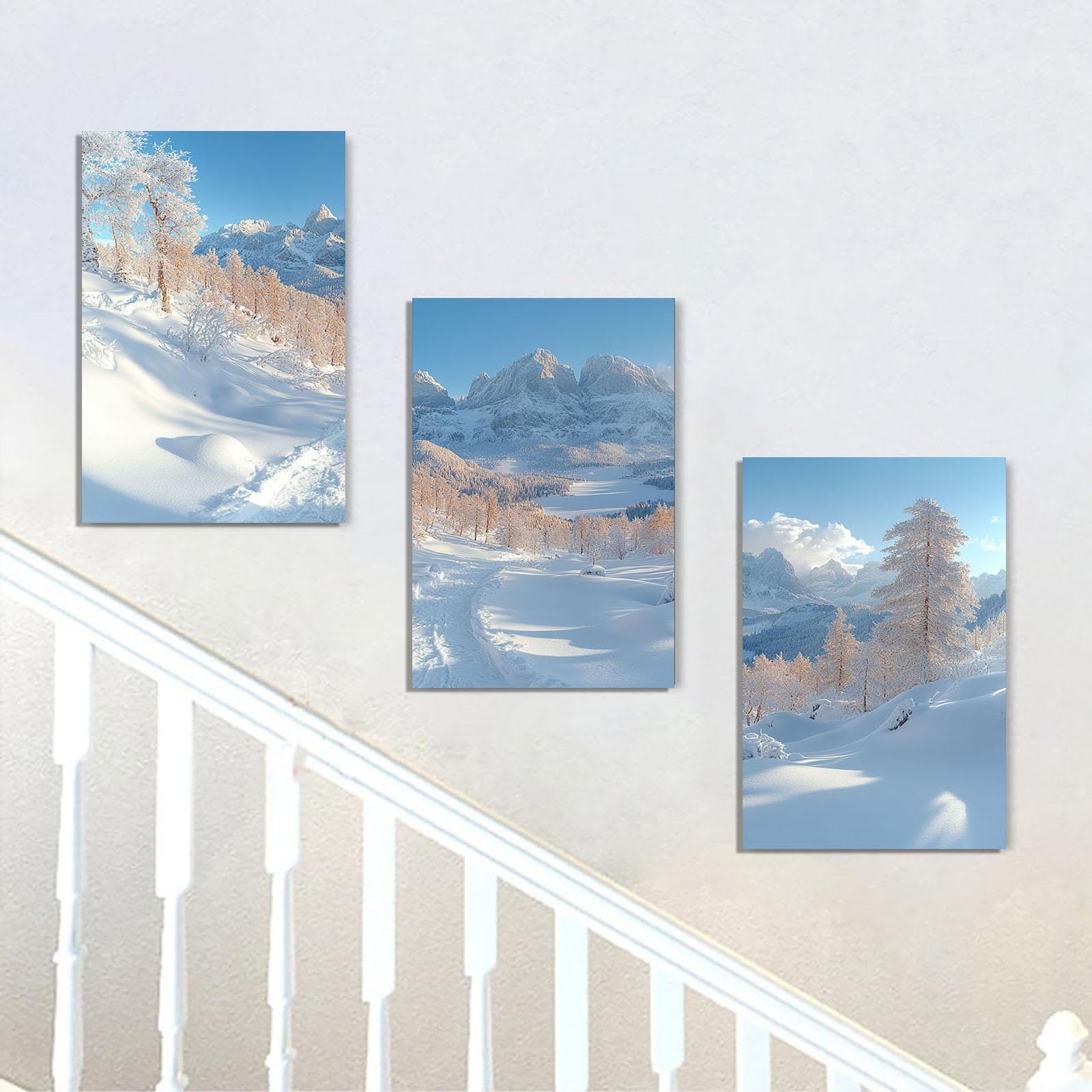 WQBQKKX Grau, weiß 3er Set Wandbilder XXL Wald, Minimalistischer Bergschnee Modern Schlafzimmer Querformat Groß Leinwandbilder Leinwandbild Wandbild Wand Bild-70x100cmx3 Ungerahmt