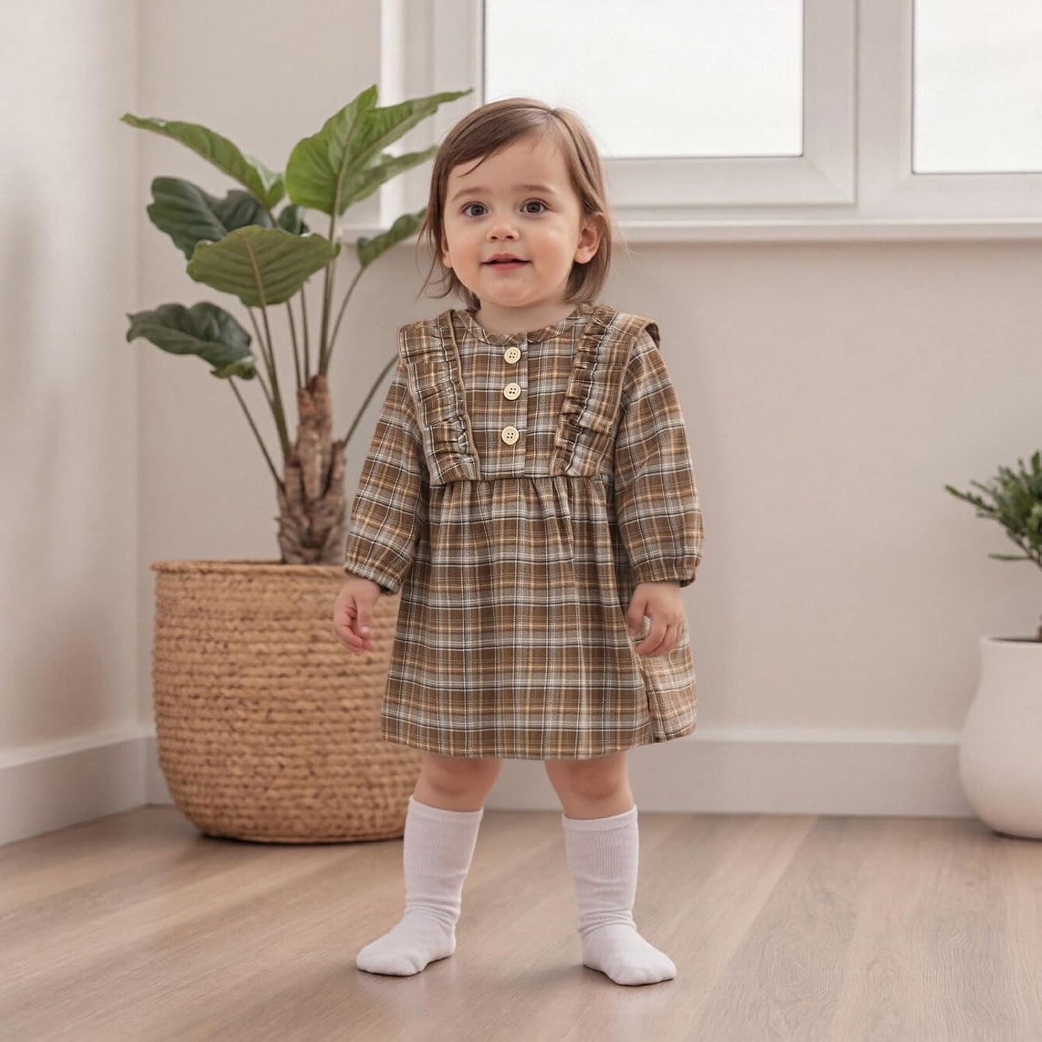Baby Girl Cute Plaid Long Sleeve Ruffle Party A-line Dress Infant Newborn Winter Outfits - Image 2