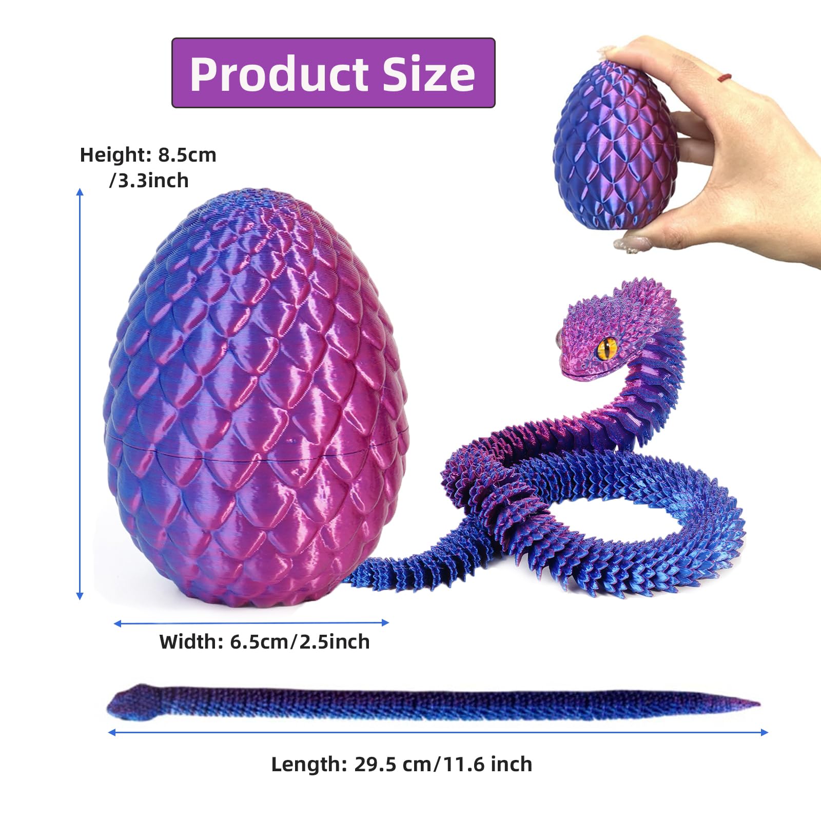 12'' 3D stampato Serpente Uovo Figura di Serpente 3D in Uova di Pasqua, Snodato Snake Fidget Giocattoli per la Casa e l'ufficio Esecutivi Decor