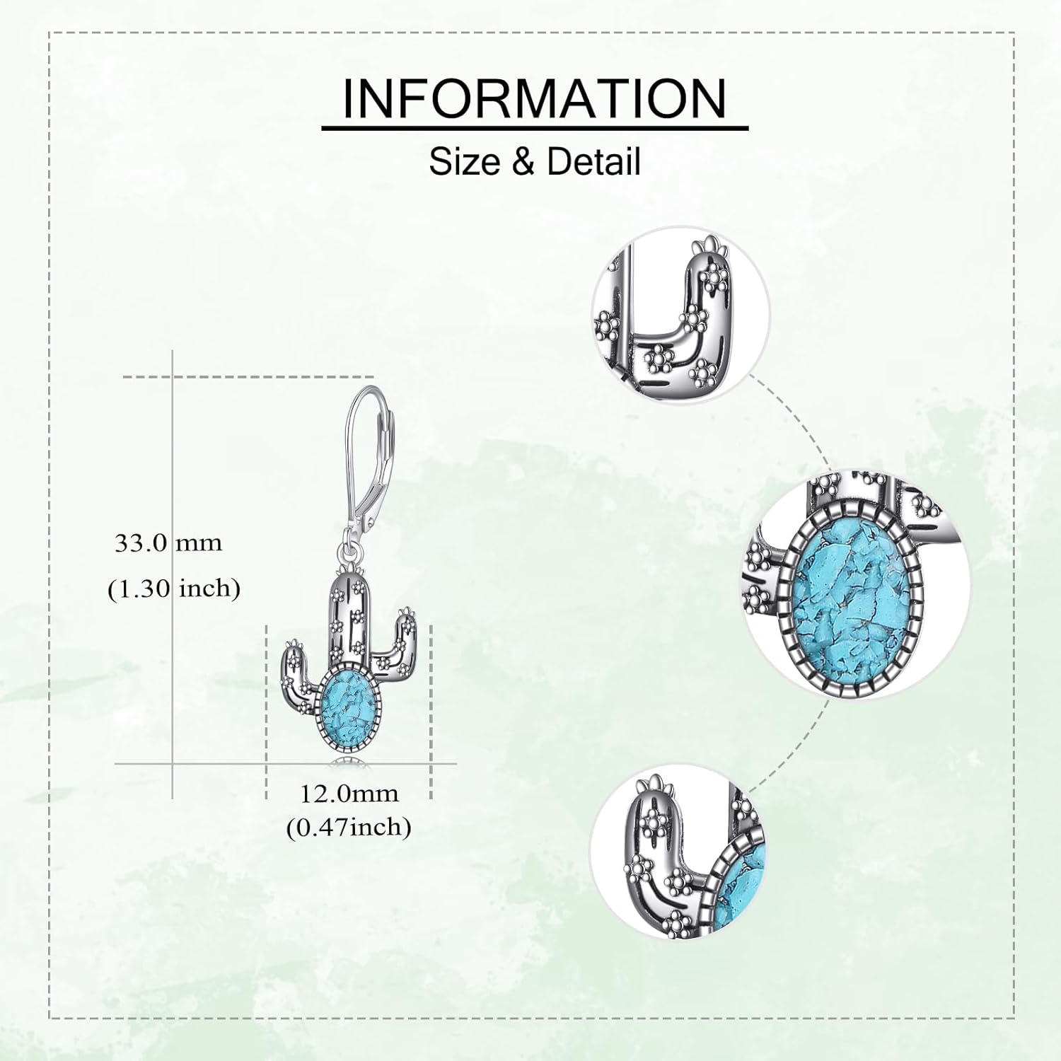 Cactus Earrings 925 Sterling Silver Turquoise Cactus Dangle Earrings Western Jewelry Gifts for Women - Image 5