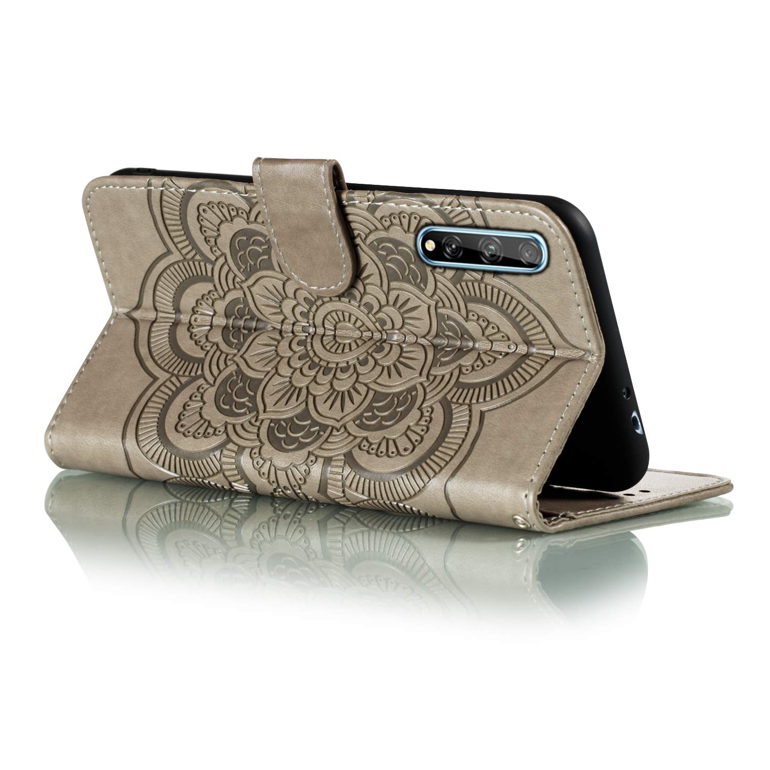Coque pour Huawei Enjoy 10S Prime PU Cuir Flip Folio Housse Étui Cover Case Wallet Portefeuille Support Dragonne Fermeture Magnétique pour Huawei Enjoy 10S - JEEB010547 Gris