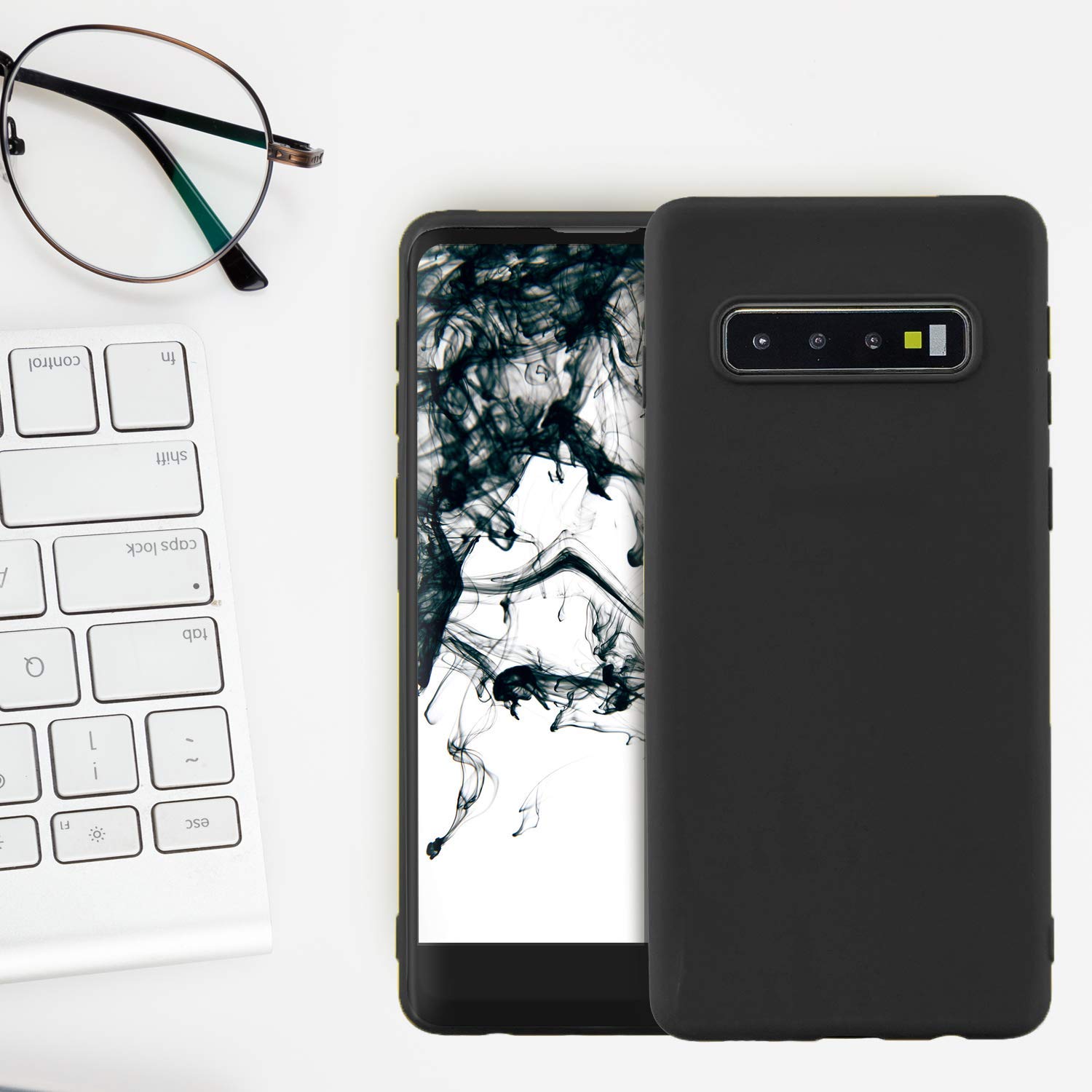Cuzz - Carcasa para Samsung Galaxy S10+ (1 unidad, protector de pantalla de cristal templado), color sólido y flexible, flexible, flexible, silicona, TPU fina, ultraligera, antideslizante, color negro — view 6