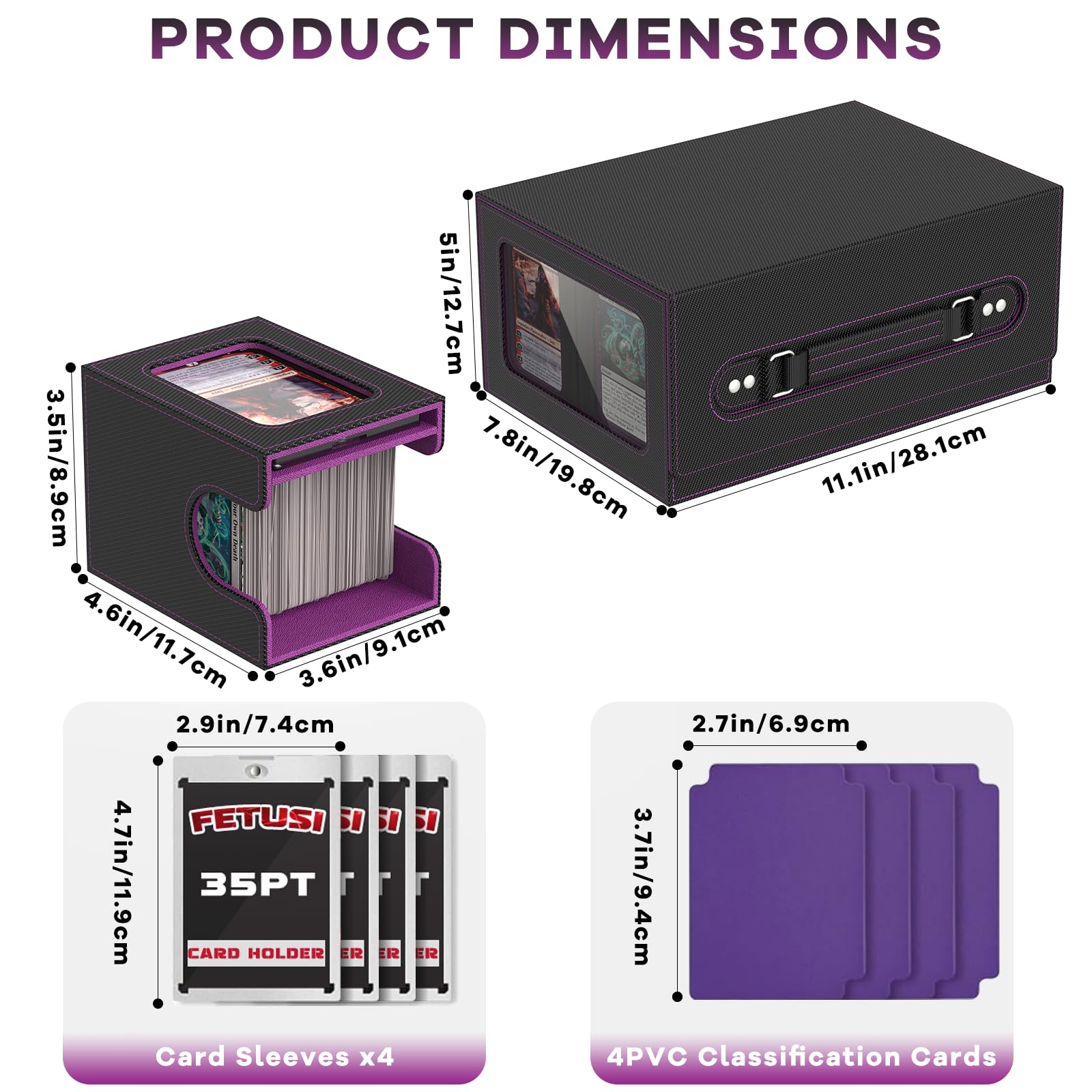 Scatola per carte MTG con display Commander, scatola per carte 4 in 1, adatta a oltre 400 carte a doppia tasca, scatola portaoggetti rimovibile per TCG, 4 porta carte magnetiche, 4 divisori (nero e