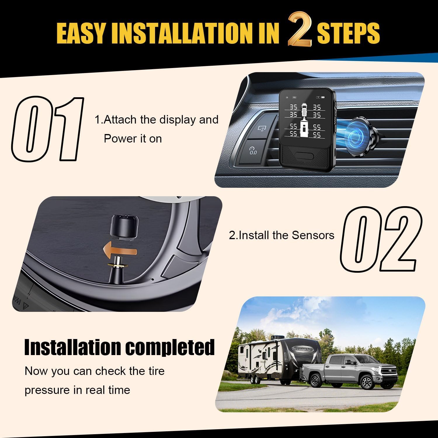 RV Tire Pressure Monitoring System, with 8 Sensors, TPMS, Smart Sensors, Trailer Tire Pressure Monitoring System for RV Travel Trailer Camper Compatibility Exceeds Industry Standards