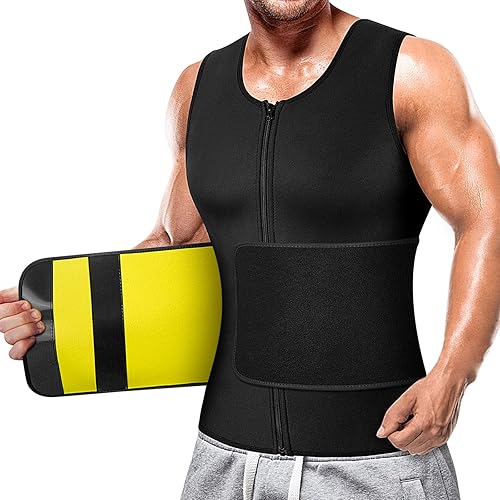 Cimkiz Mens Sweat Sauna Vest for Waist Trainer Zipper Neoprene Tank Top, Adjustable Sauna Workout Zipper Suit