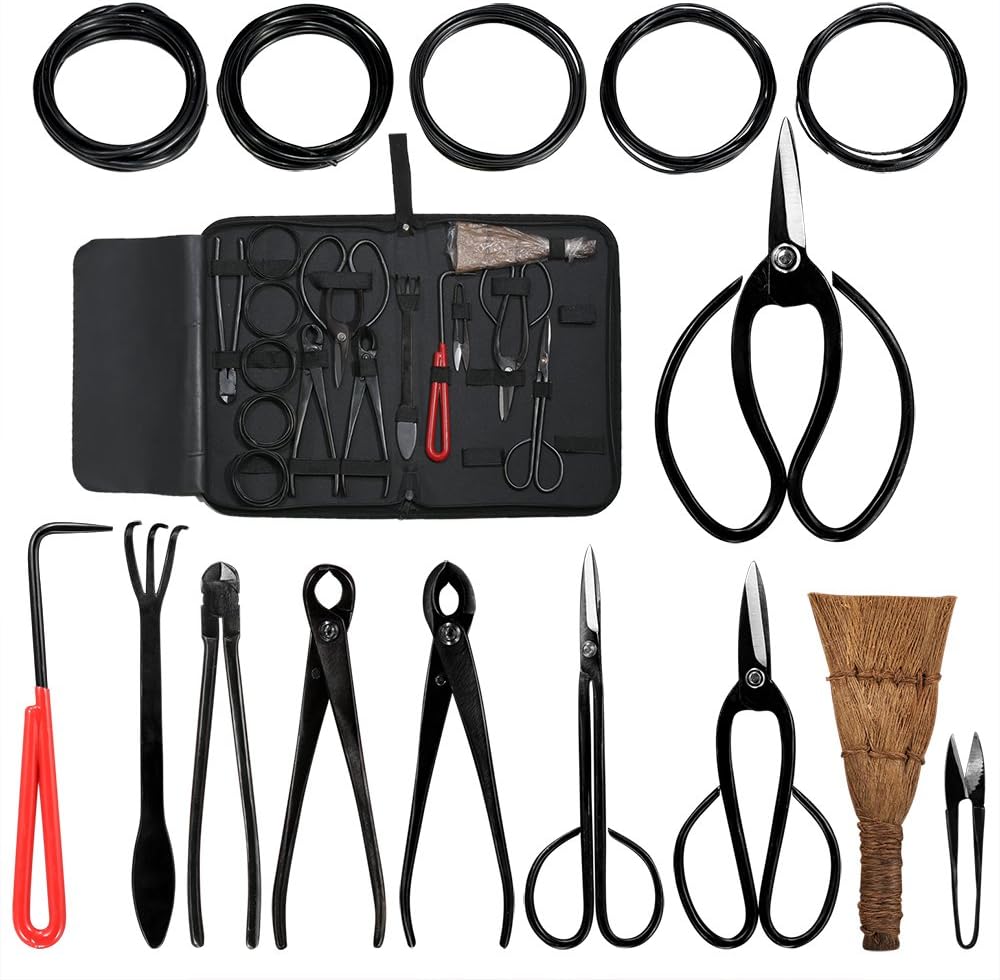 Audeuk Bonsai Tool Kit 10PCS Set Carbon Steel Shear Cutter Scissor Wire Plant Gardening Nylon Case