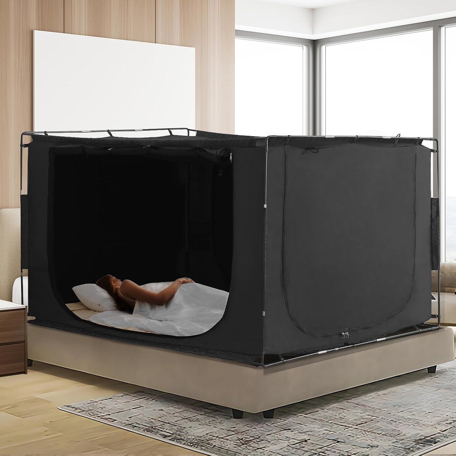 VEVOR Bed Tent, 80" x 60" x 47" Queen Size 3 Doors 70% Block Out Sleeping Bed Canopy Breathable Dream Tent with 0.43 in Fiber Poles on Bed Privacy for Kids and Adult Indoor Sleeping Tents 60"W x 80"L (Pack of 1) 3 Doors