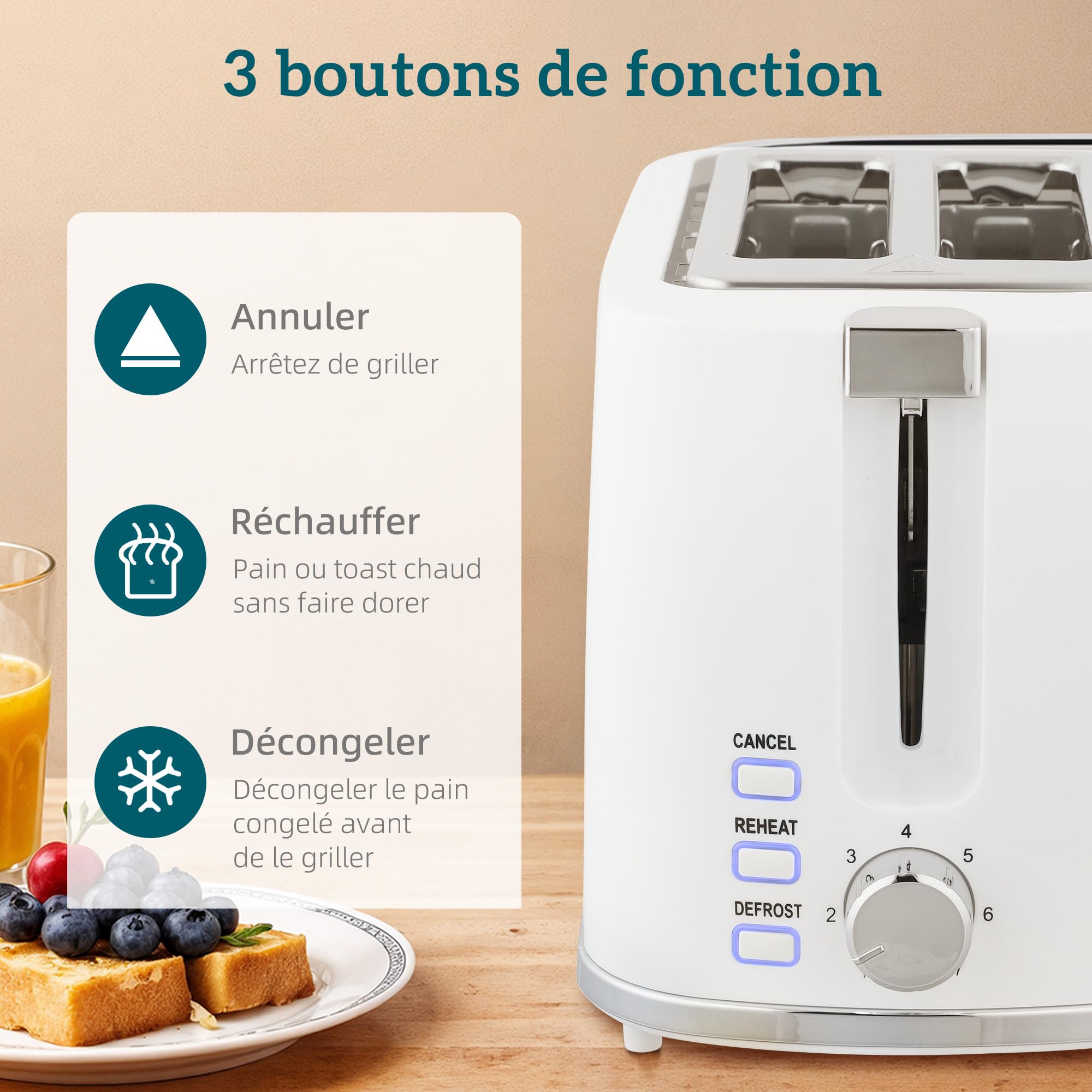 HOMCOM Bouilloire et Grille-Pain Acier 2200 W 1,7 L Thermostat Otter Filtre anticalcaire 2 tranches 7 Niveaux brunissage Blanc