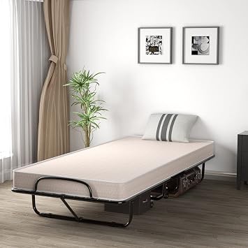 KOMFOTT Twin Folding Bed with 5 Inch Mattress Twin Size, Rollaway Bed with Memory Foam Mattress, Portable Fold Up Guest Bed with Sturdy Steel Frame on Wheels for Home & Office, Made in Italy
