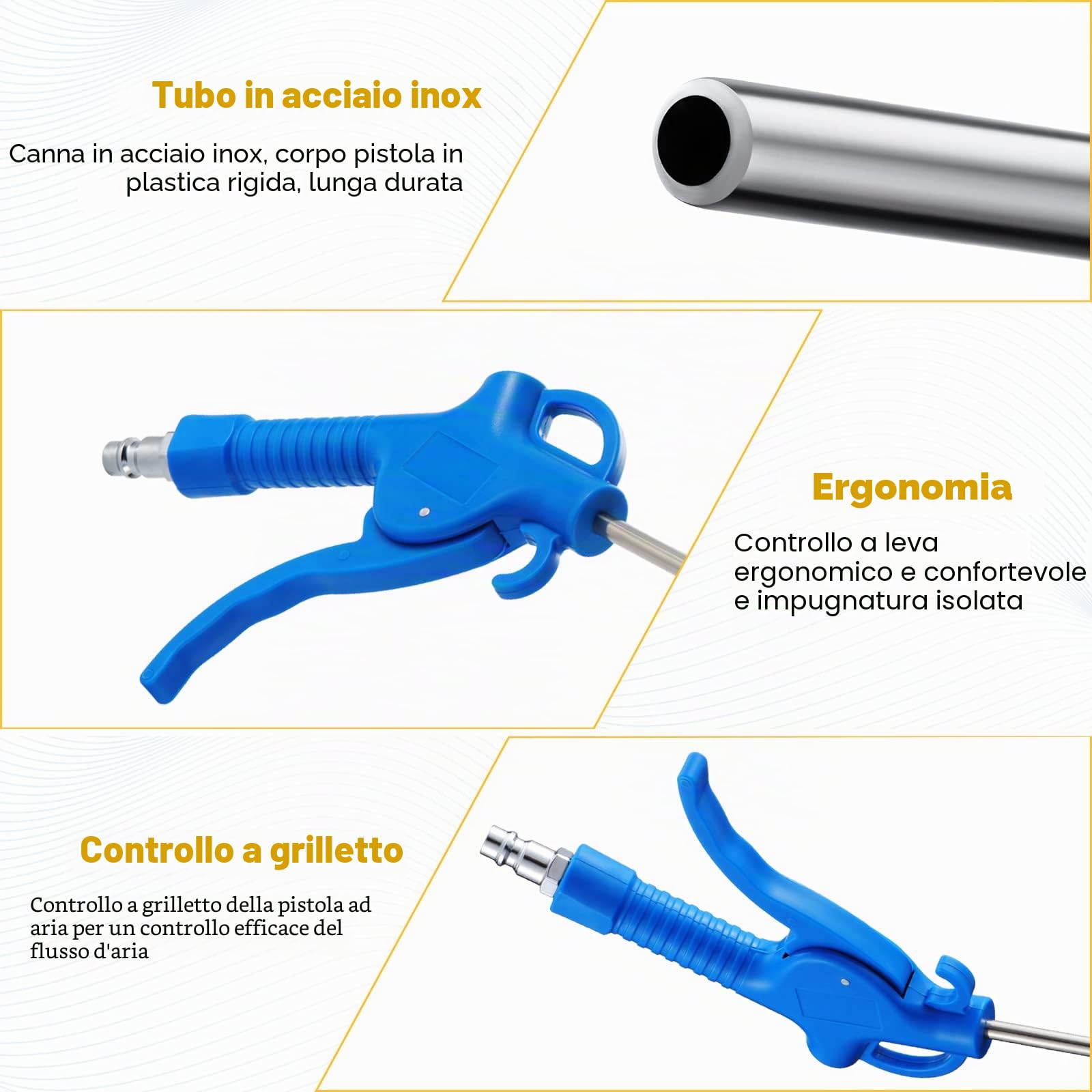 3 Pezzi Pistola Soffiaggio lunga Pistola per soffiaggio ad aria 95mm 295mm 490mm Lunga Pistole ad aria Compressa (Blu)