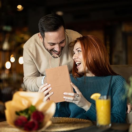 Miniatura 9 de METRONIC Bolsas de papel marrón con asas a granel de 5.25 x 3.75 x 8 pulgadas, 100 bolsas de regalo de estraza para pequeñas empresas, cumpleaños,