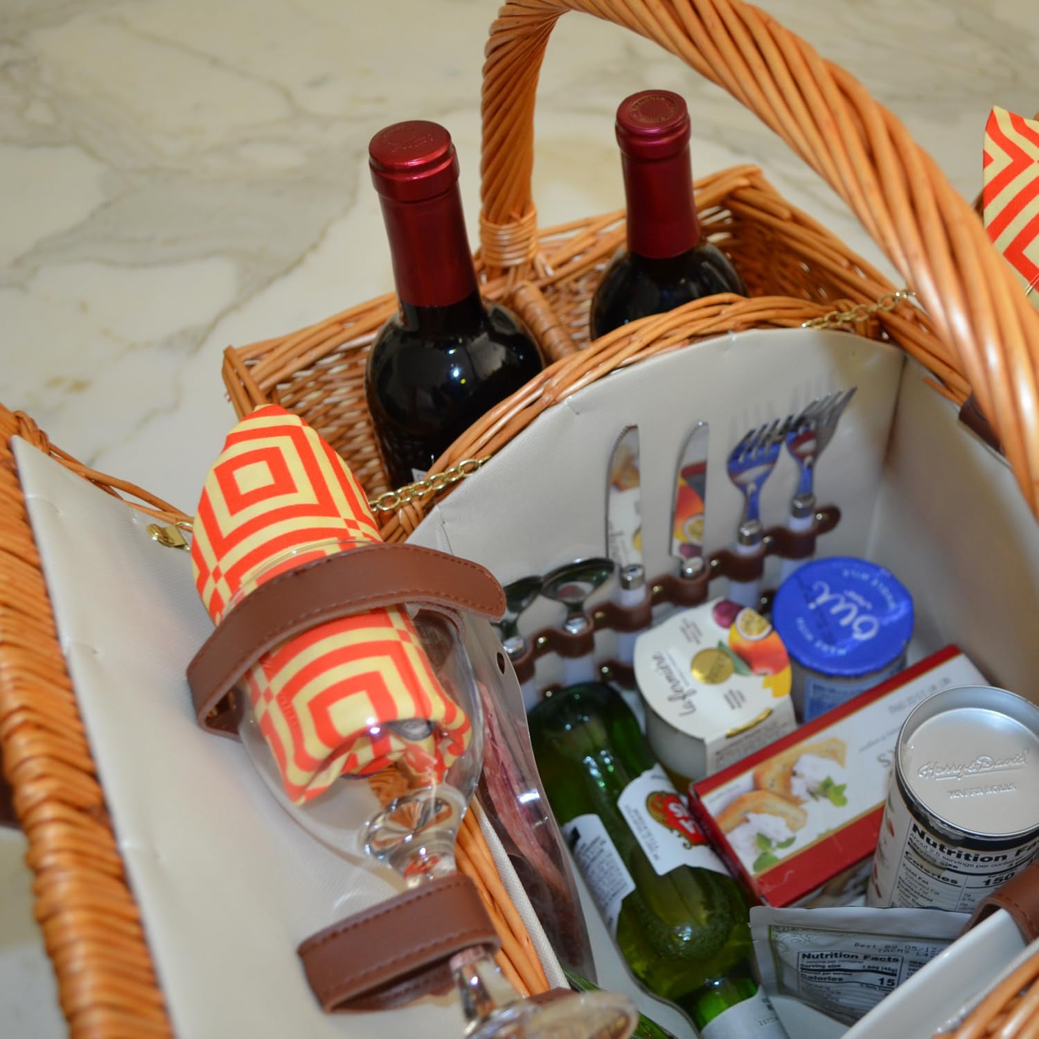 Picnic at Ascot Vineyard Willow Picnic Basket, Natural/Diamond Orange