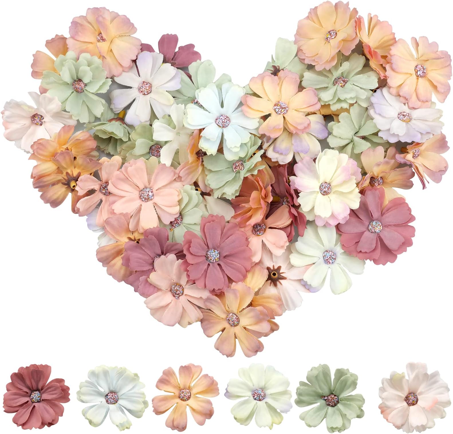 Dylan-EU 50 pcs Simulation Flower Head Hand Made Fake Flowers Heads Perfect for DIY Wedding Home Kitchen Fall Party Decoration(4.5cm)