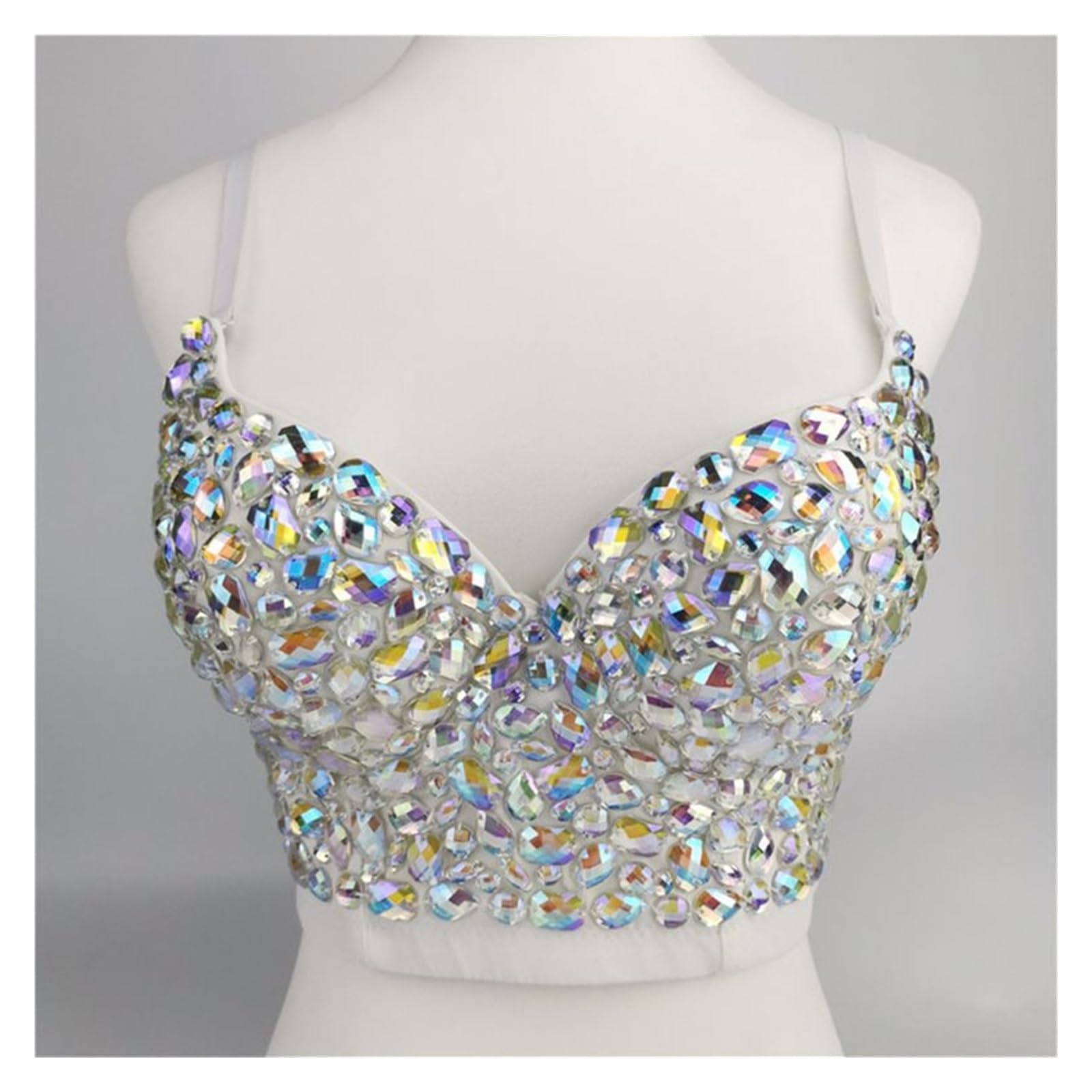 Top Brillantinato Donna Top Corto con Bustino e Spalline Sottili Strass Colorati da Donna