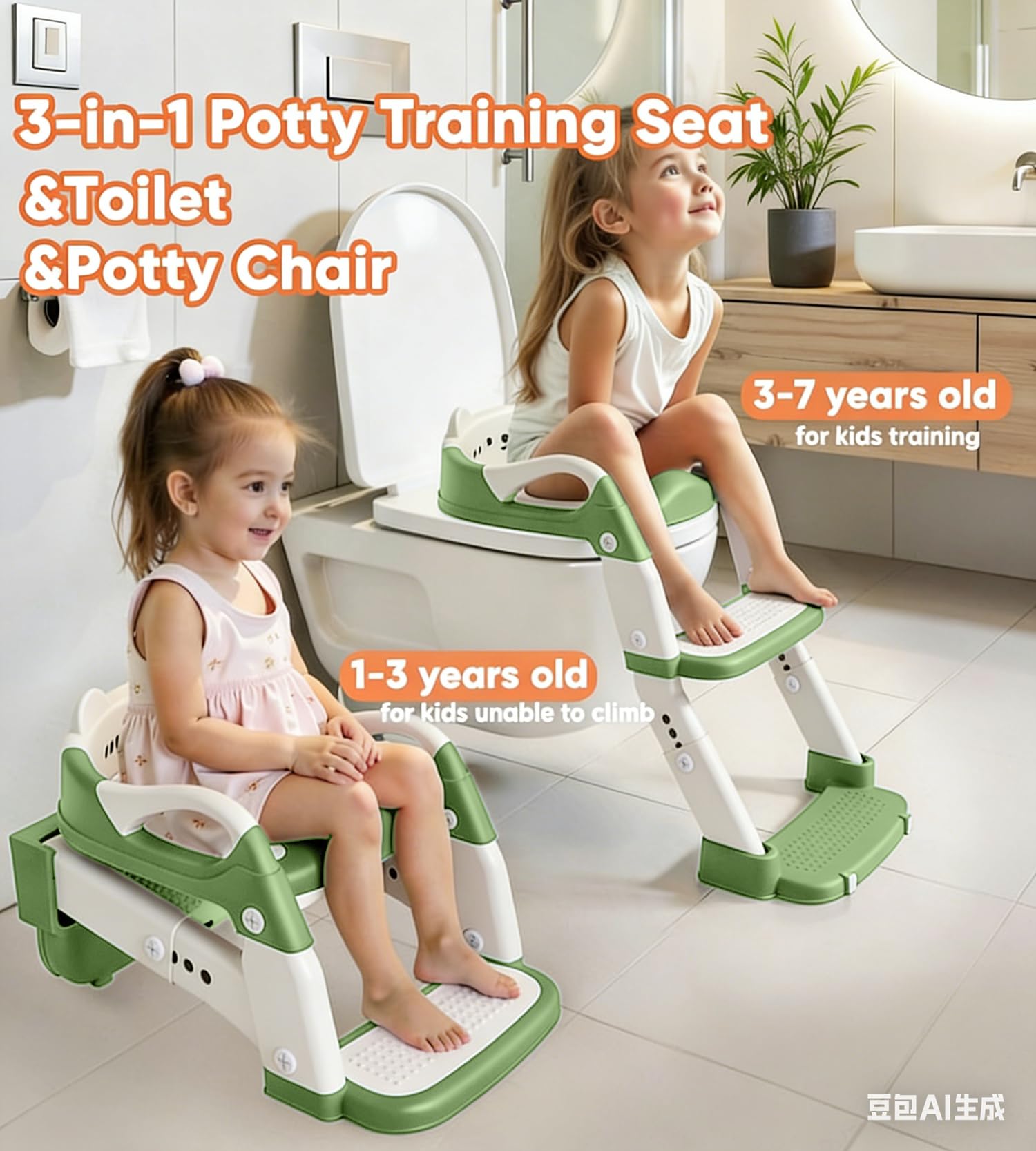 Adaptador WC Niños, Adaptador de Asiento de Inodoro Infantil 3 en 1, Antideslizante e Impermeable, con Protección Contra Salpicaduras, Asiento de Inodoro para Niños Para el Entrenamiento