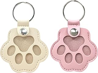 Personalized Pet Hair Keepsake Box for Dog, Pet Hair Storage Pouch Fur Memorial Keyring for Pet Commemorative,Dog Cat Paw Shape Leather Keychain Pendant (Pink & White)