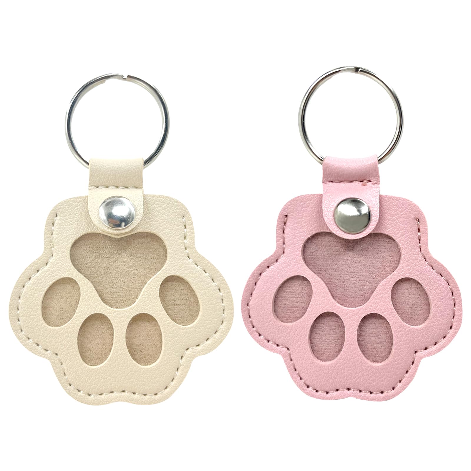 Duuclume Personalized Pet Hair Keepsake Box for Dog Pets Hair Storage Pouch Fur Memorial Keyring for Pet Commemorative,Dog Cat Paw Shape Leather Keychain Pendant (Pink & White)