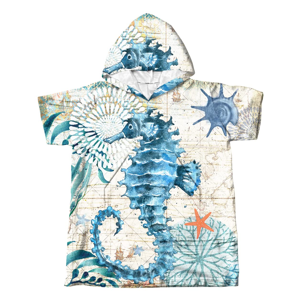 Highdi 3D Poncho con Cappuccio Adulto Bambini, Asciugamano da Spiaggia Microfibra Accappatoio con TascheIl Asciugatura Rapida Telo Mare Poncho da Bagno per Nuoto Surf (Graffiti Delfino,M(53x68cm