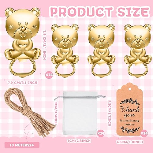 Vista 25 de CHENGU Abridores de botellas para baby shower, recuerdos de devolución para invitados, abridor de botellas y recuerdos con bolsas de organza