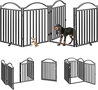 Vista 2 de BHG Puerta para Perros de Metal Sin Ensamblaje Independiente con Puerta de Paso, Extra Ancha 96", Puerta para Mascotas Extra Alta 32", Parque Negro