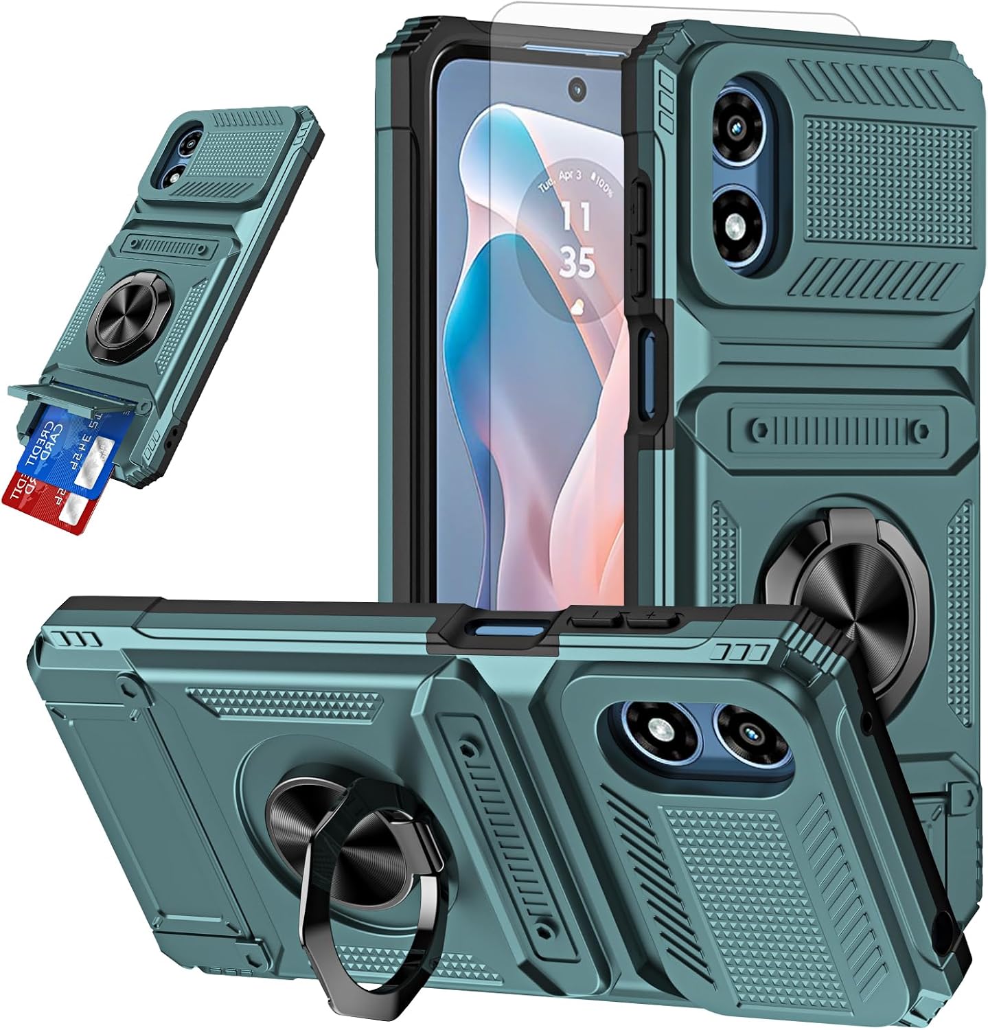 Phone Case for Motorola Moto G Play 2024 5G Stand Women Men Green