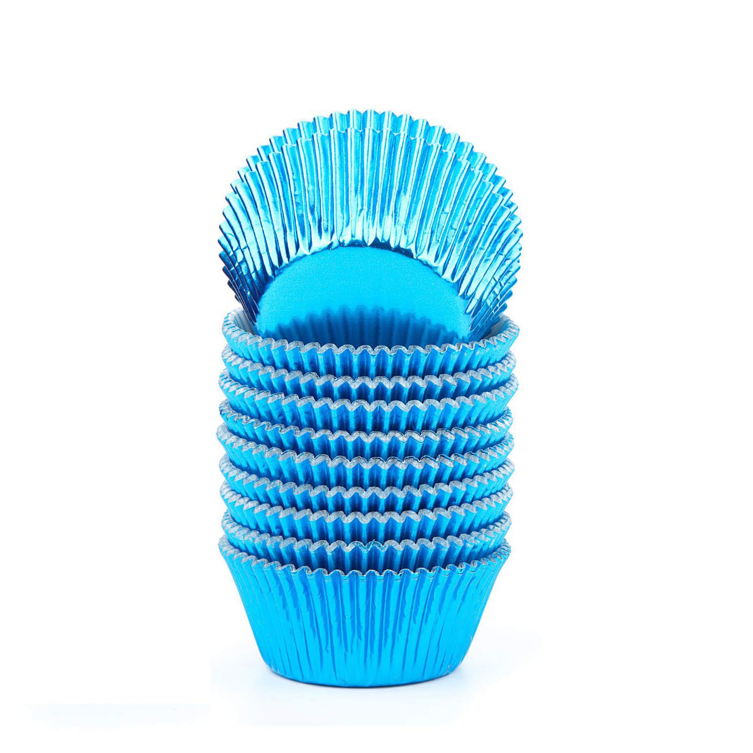 Weyoo 200 Pcs Blue Foil Metallic Cupcake Case Liners Baking Muffin Paper Cases